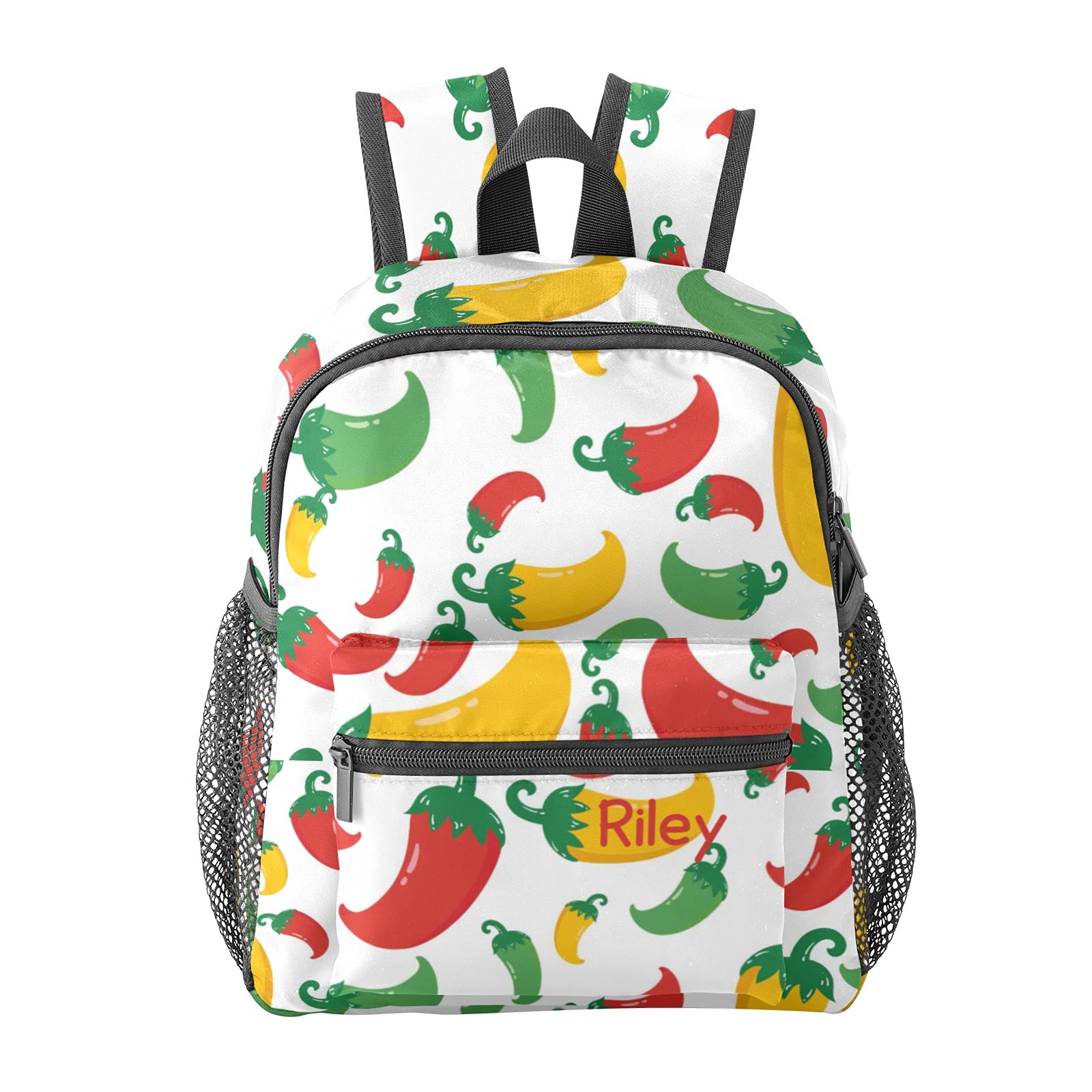 Personalized Kids Toddler Backpack for Boys & Girls - Custom Mini School Backpack in Chili Red, Yellow & Green (10x4x12 inches) | Durable Kindergarten Backpack for School, Travel & Daycare