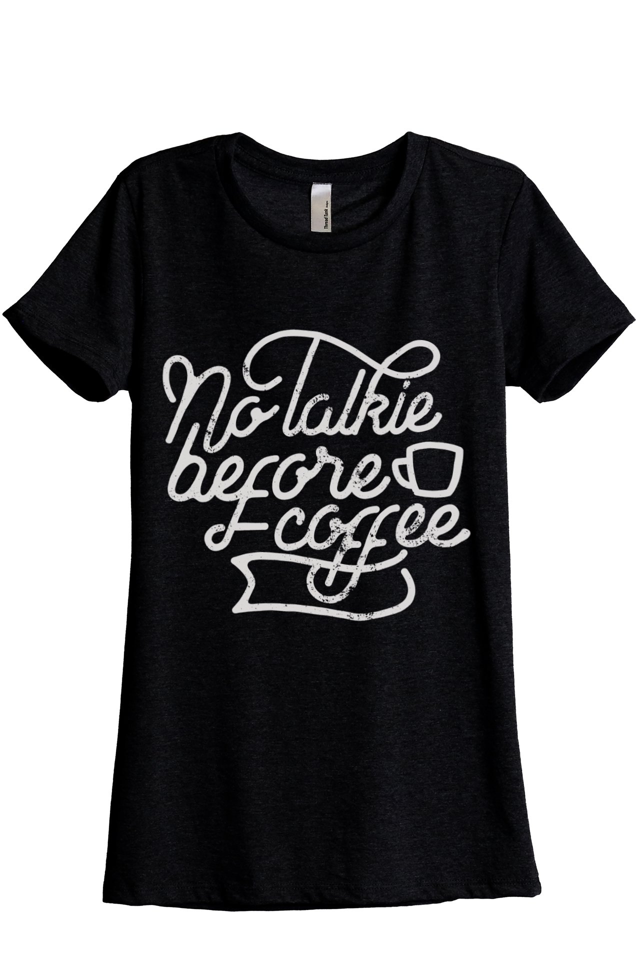 No Talkie Before Coffee Women's Relaxed Fit T-Shirt - Soft Heather Black Cotton Tee for Casual Wear & Coffee Lovers