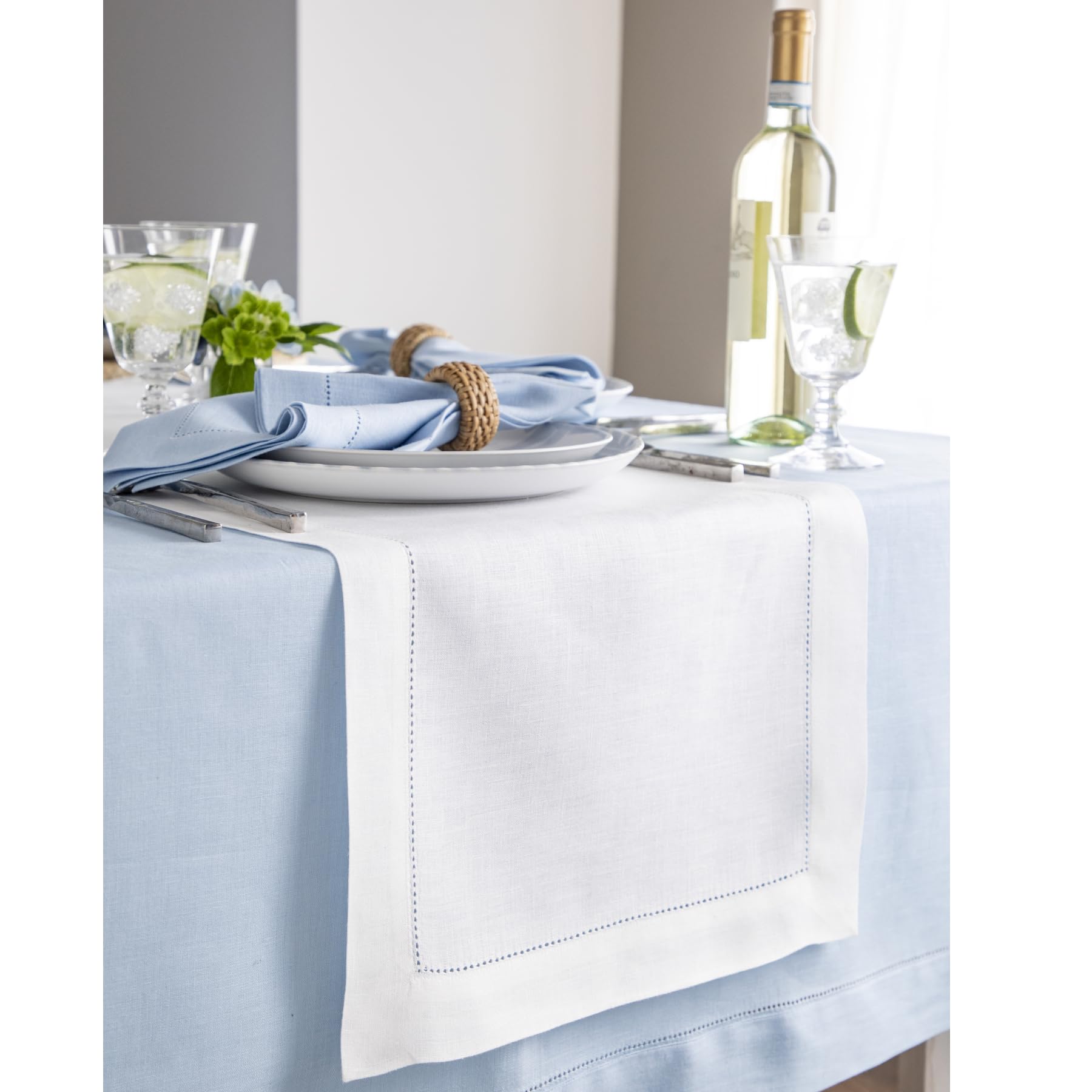 Solino Home 100% Pure Linen Table Runner - 16 x 90 Inch Classic Hemstitch White Dining Table Cloth for Wedding, Party & Holiday Decor | Perfect for Spring, Easter, Mother's Day & Everyday Elegance
