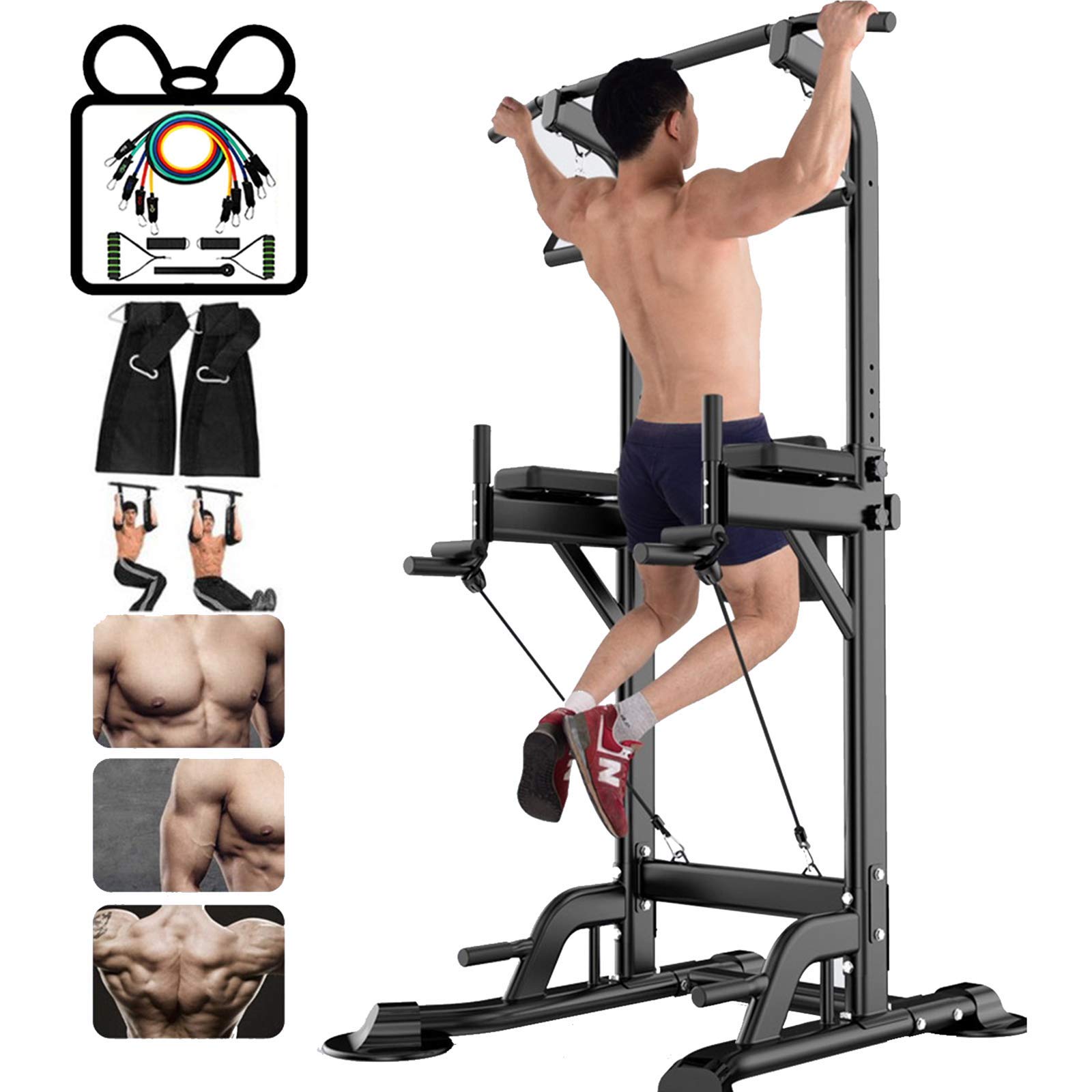 Power Tower Pull Up Bar & Dip Station for Home Gym - Strength Training Equipment for Full Body Workout (Black) - Perfect for Home Fitness, Calisthenics & Cross Training