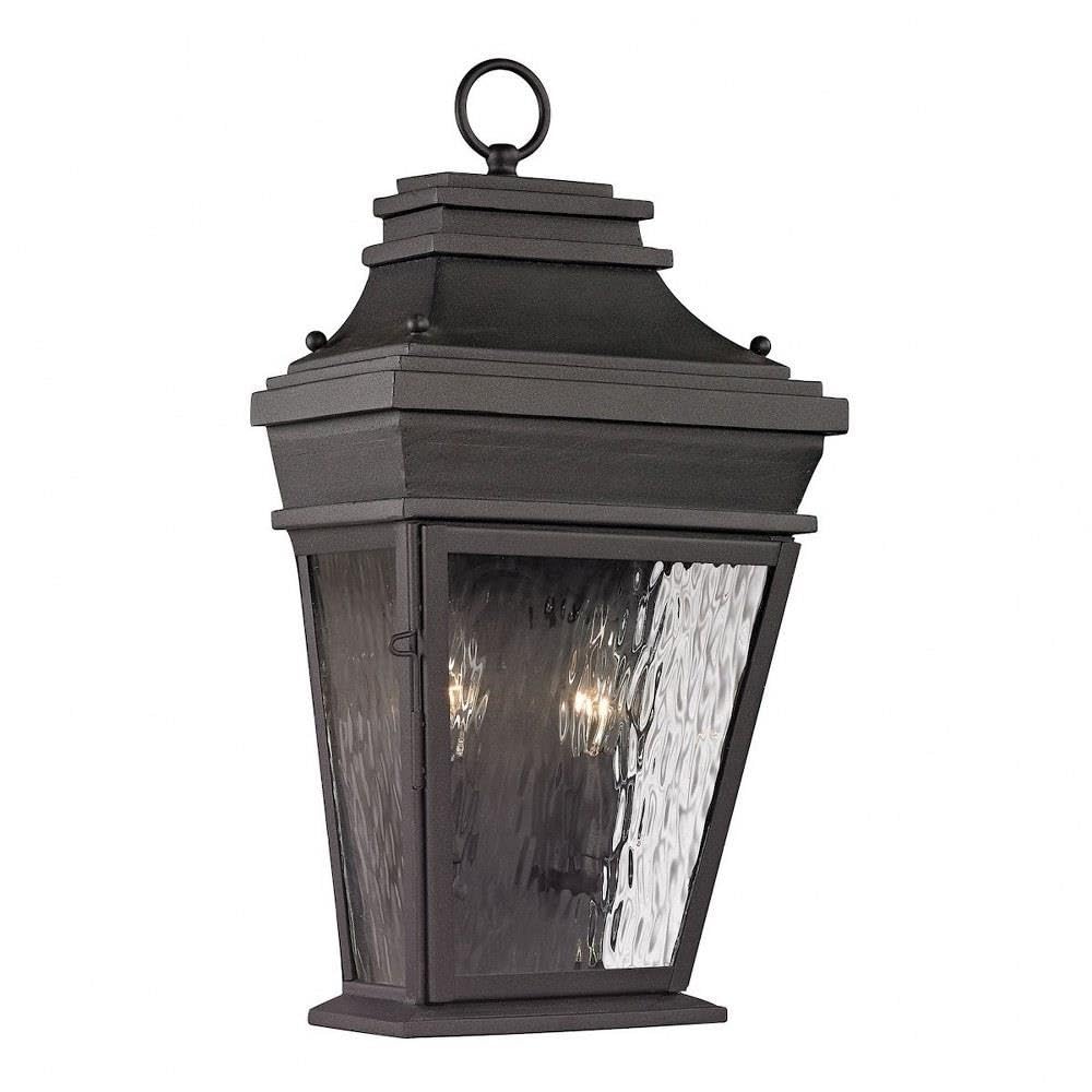 Two Light Outdoor Wall Lantern - Traditional Style Rectangular Porch Light with Charcoal Finish & Clear Rippled Glass - Perfect for Entryway, Patio, and Garden Lighting (Model: 31-BEL-1664890) - Bailey