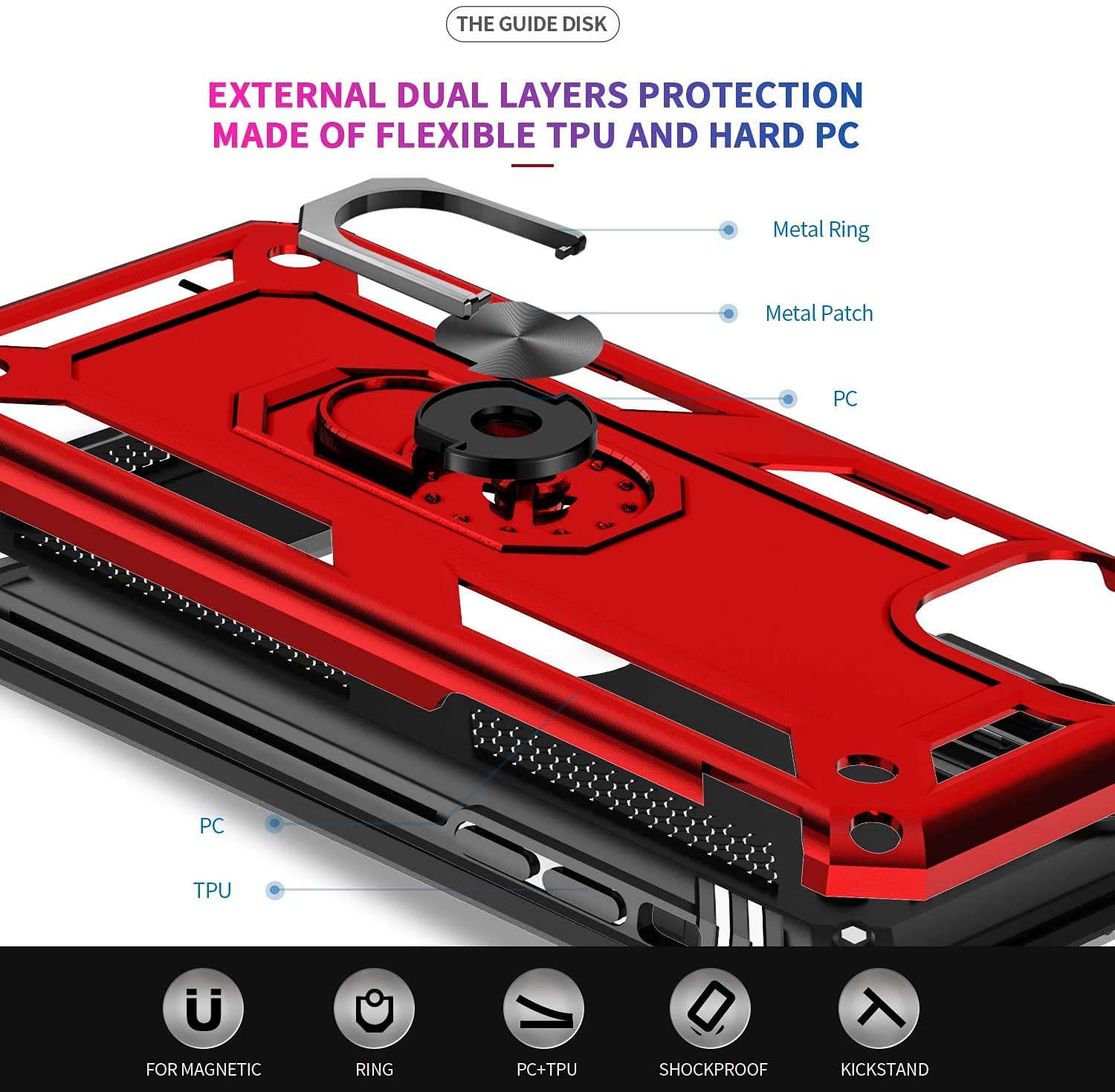 LeYi iPhone 11 Case for Women with Magnetic Ring Kickstand & 2 Pack Tempered Glass Screen Protectors - Military-Grade Armor Protection, Scarlet Red - Perfect for Work, Travel and Everyday Use