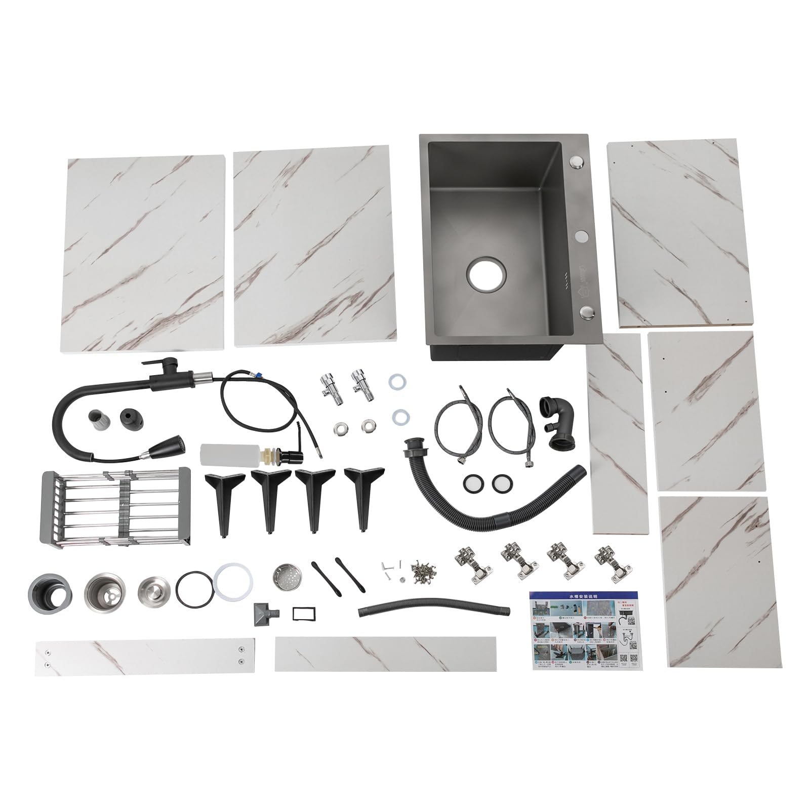23.62 Inch Stainless Steel Laundry Sink with Cabinet & Pull-Out Sprayer Faucet - White Utility Sink for Laundry Room, Bathroom, Kitchen & Basement - Perfect for Washing Clothes, Cleaning Pets & Household Chores