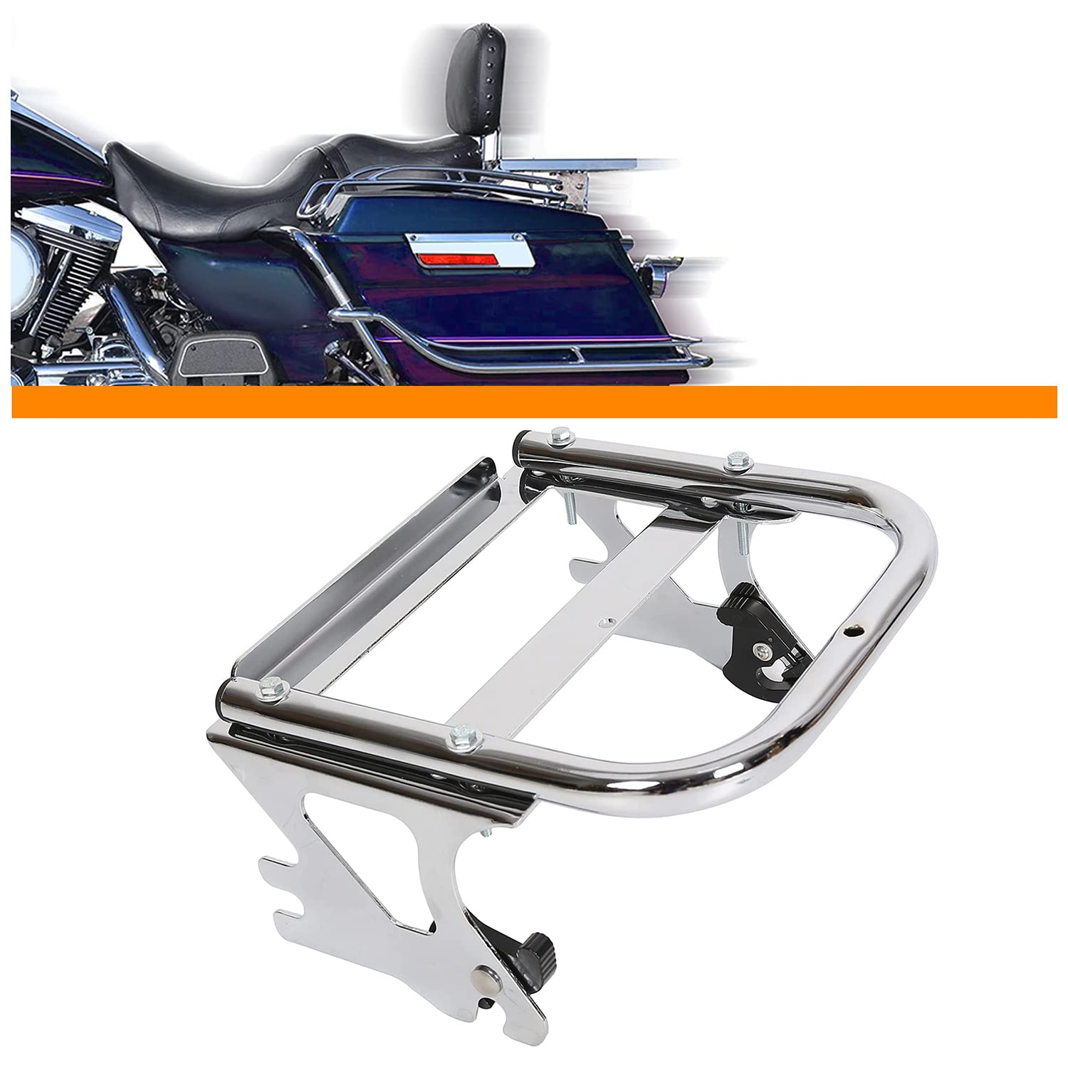 Detachable Two-Up Tour Pack Mounting Luggage Rack for 1997-2008 Harley Touring Electra Glide Road King Road Glide Street Glide - Heavy Duty Motorcycle Storage Solution for Long Rides & Road Trips