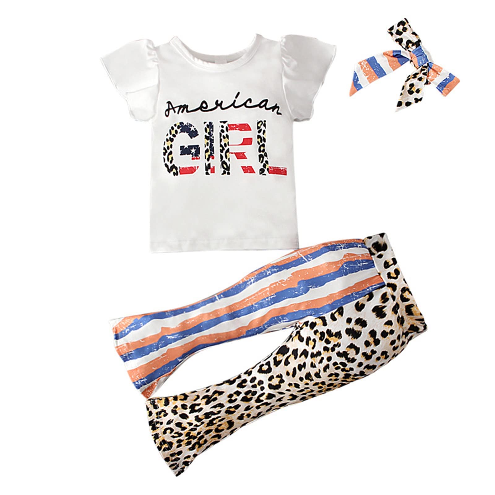 4th of July Patriotic Baby Girl Outfit Set - Striped Letter Print Toddler Clothes for Summer | Independence Day Celebration, Photo Shoot & Family Gathering