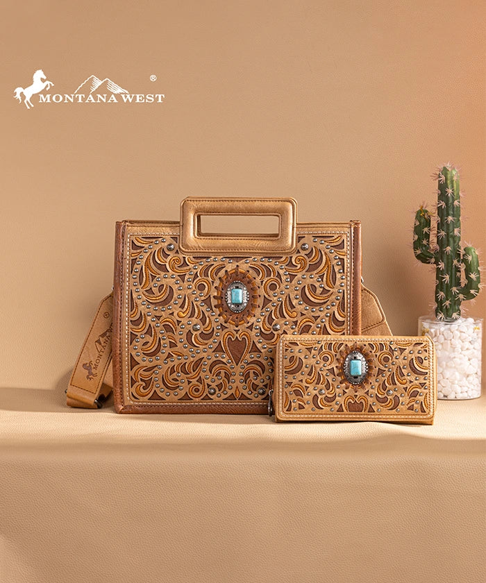 Montana West Embroidered Tote Bag Set - Stylish Cut Out Design for Women, Perfect for Work, Travel and Shopping