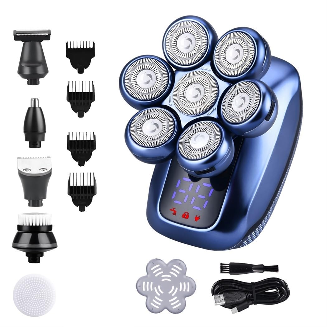Professional 6-in-1 Electric Head Shaver for Bald Men - 7D Floating Cutter Multi-Functional Hair Trimmer & Shaving Machine - Perfect for Home, Travel and Barber Shop Use