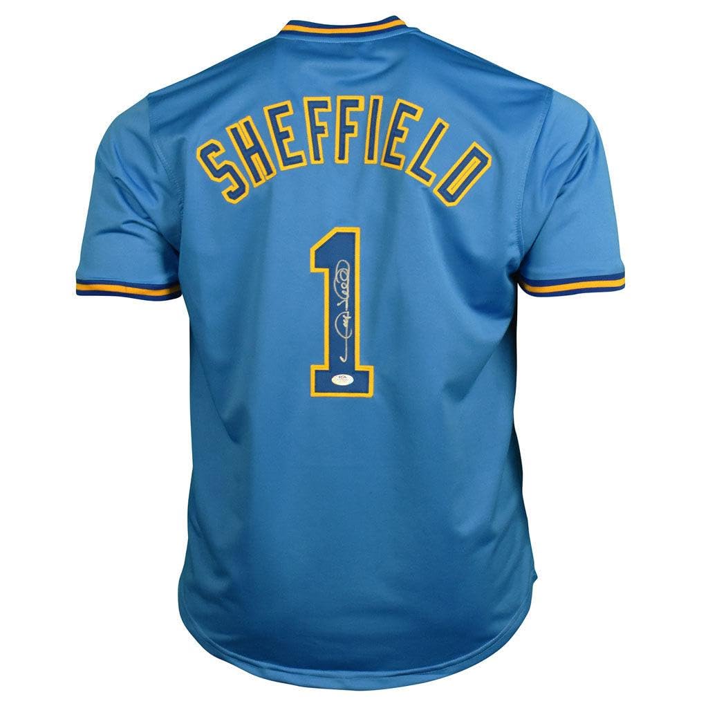 Gary Sheffield Autographed Milwaukee Brewers Blue Baseball Jersey - Hand Signed & JSA COA - Perfect for Collectors, Fans & Sports Memorabilia Displays