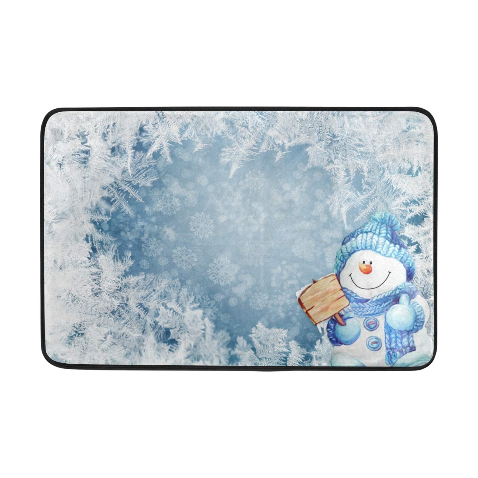 Blueangle Christmas Doormat - Blue Snowman Non-Slip Absorbent Bathroom Rug, 23.6