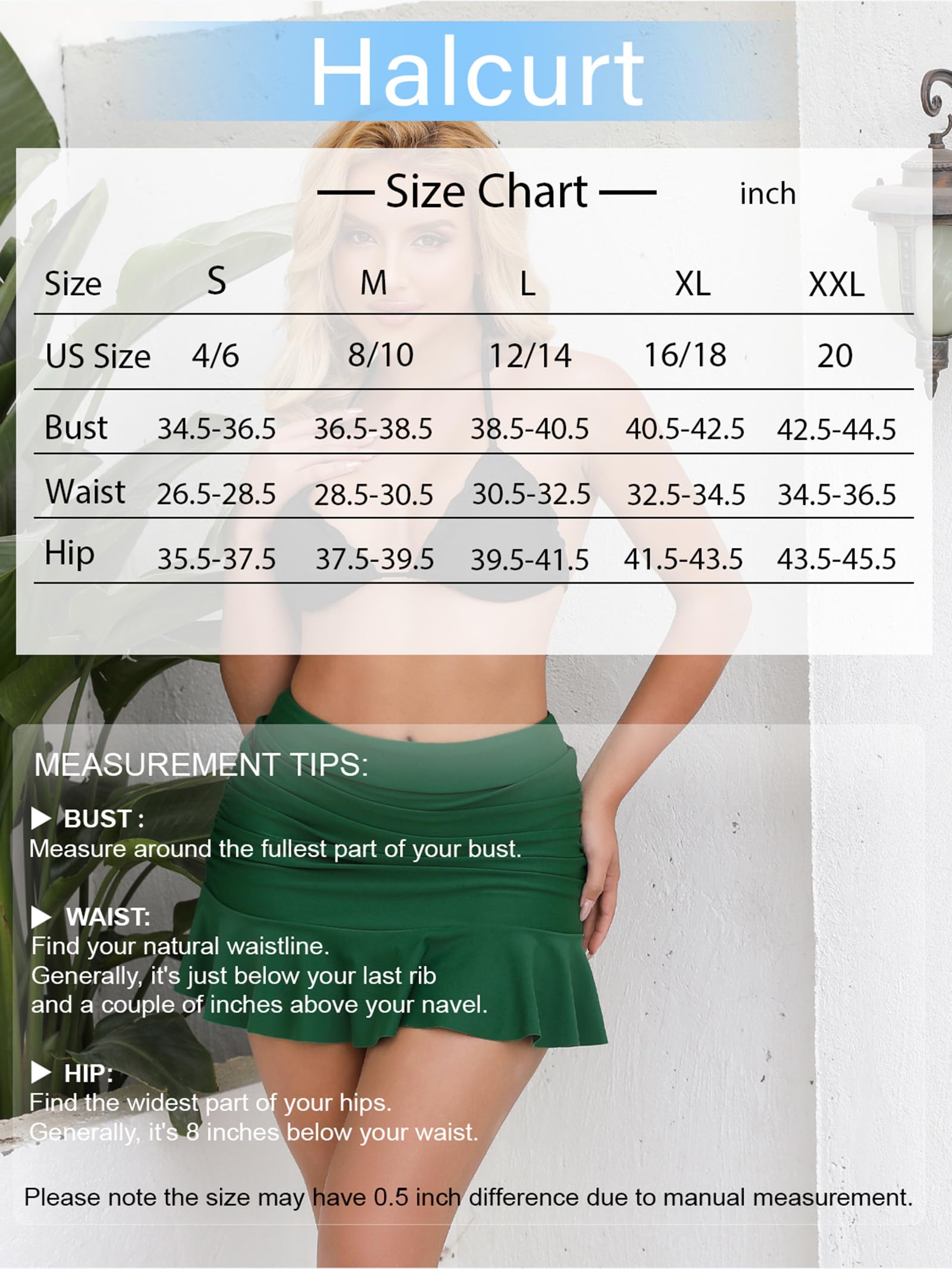 Halcurt Women's High Waisted Swim Skirt with Ruffle & Tummy Control - Sexy Ruched Bikini Bottom for Beach, Pool & Vacation | Plus Size Swimwear for Summer