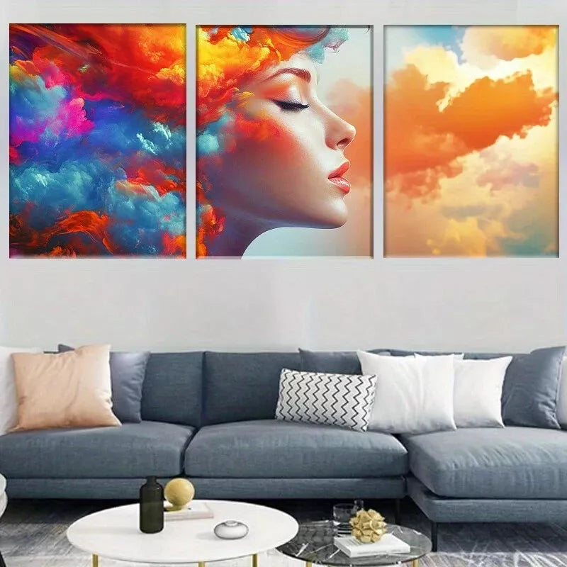 3-Piece Vibrant Colorful Dreamy Abstract Woman Wall Art Set - Framed Canvas 50x70cm (20x28in) - High Quality Print - 100% Australian Made - Ready to Hang - Perfect for Living Room, Bedroom & Office Decor