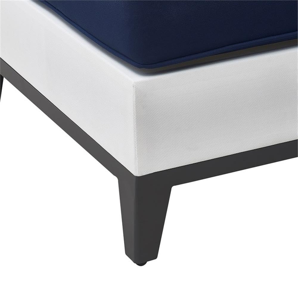 Tommy Hilfiger Hampton Outdoor Ottoman - Coastal White & Navy Stripe - Weather-Resistant Patio Furniture for Poolside, Deck or Garden Relaxation