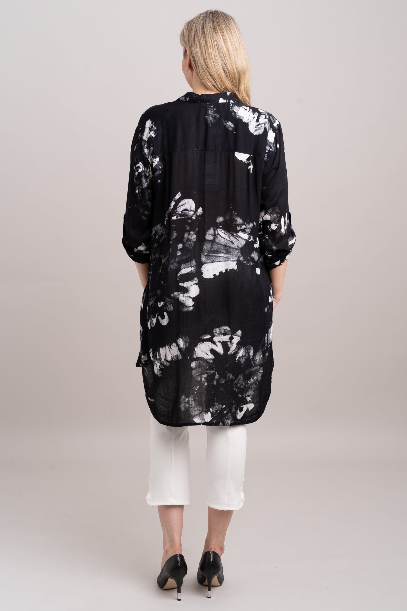 Annabelle Tunic Top - Moon Flower Print Women's Blouse - Final Sale - Perfect for Casual Wear, Office Outfits & Summer Dresses