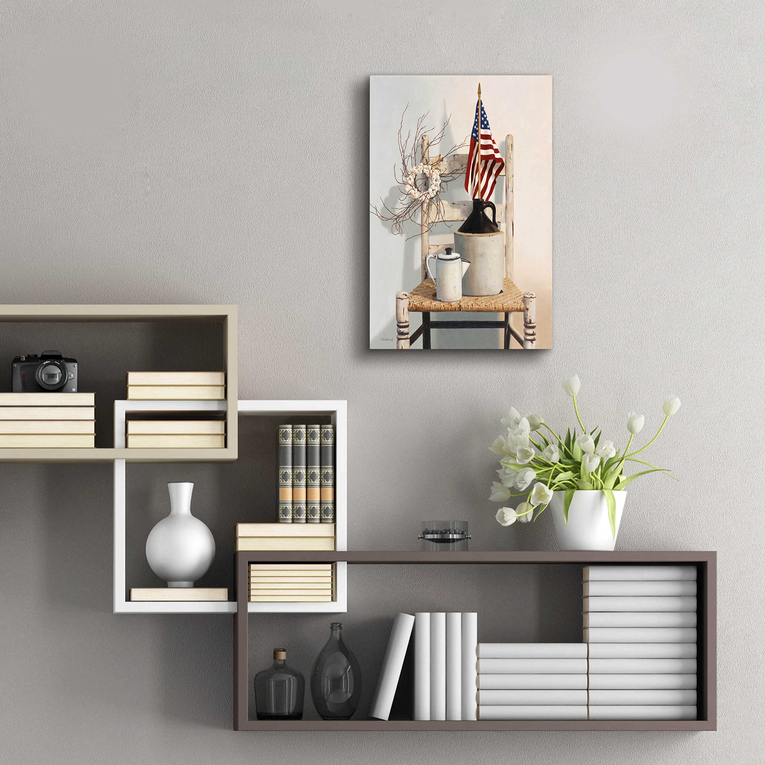 Epic Art 'Chair With Jug And Flag' by Cecile Baird - 16x24 Inch Acrylic Glass Wall Art Painting - Modern Home Decor for Living Room, Bedroom & Office