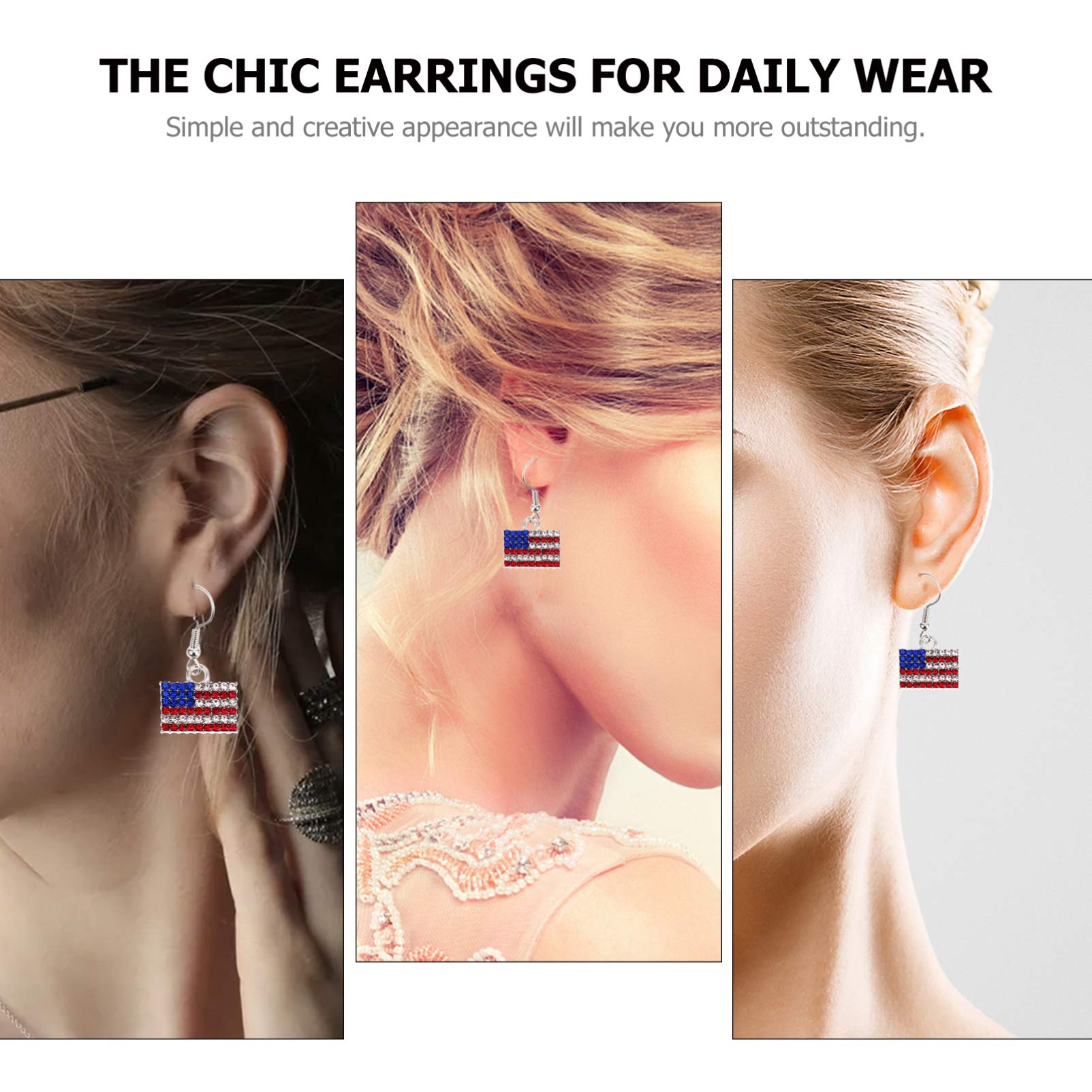 Bestoyard Women's Patriotic American Flag Dangle Earrings - 2 Pairs Rhinestone Diamond Hook Earrings for 4th of July, Independence Day & National Holidays | Perfect for Parties, Parades & Festive Celebrations