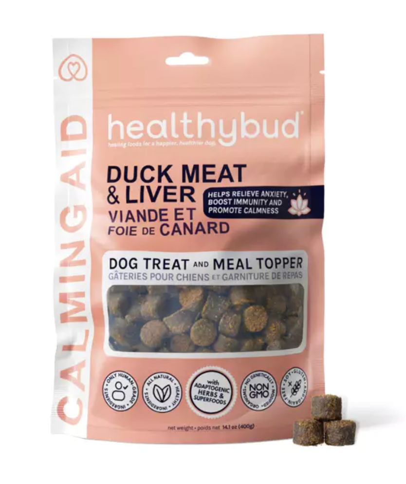 HealthyBud Calming Aid Dog Treats - Duck & Liver Flavor (4.5oz/130g) | Anxiety Relief for Dogs | Perfect for Travel, Vet Visits & Stormy Days