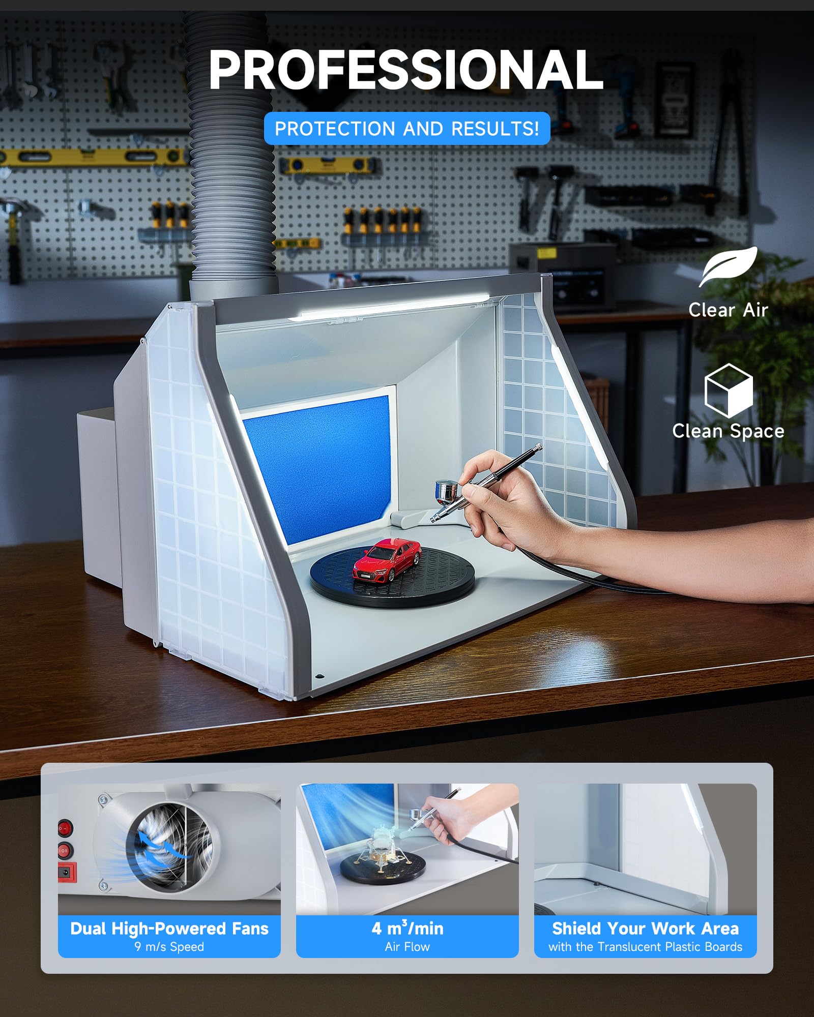 CO-Z Professional Airbrush Spray Booth with Dual Fans & 3 LED Lights - Portable Paint Spray Booth for Hobbyists, 2-Speed Fan with Exhaust Hose - Perfect for Model Painting, Craft Projects & DIY Artwork (Ideal for Home Studios & Small Workshops)