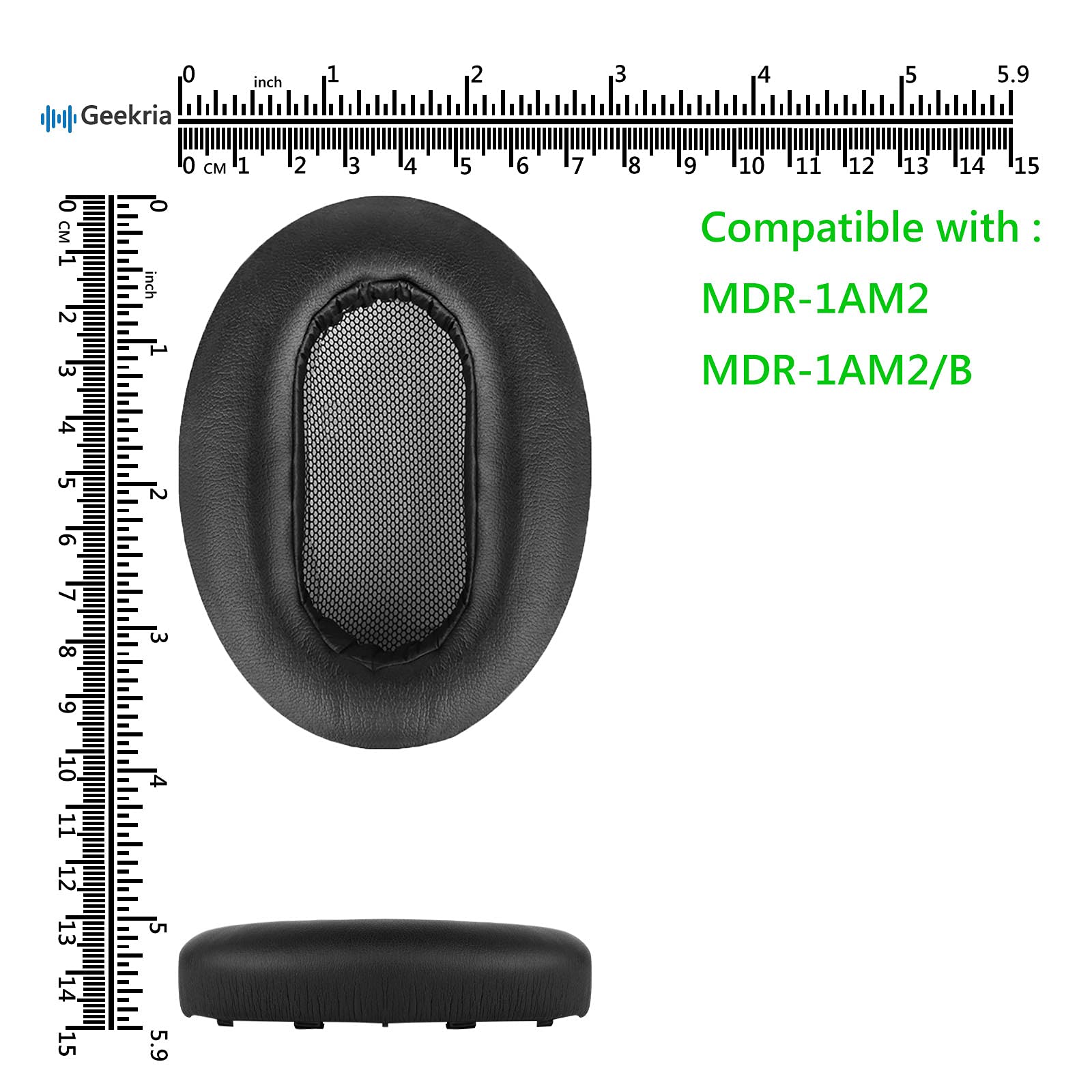 Geekria QuickFit Replacement Ear Pads for Sony MDR-1AM2 Headphones - Premium Black Ear Cushions with Plastic Ring - Comfortable Noise Isolation Earpads for Gaming, Music & Office Use