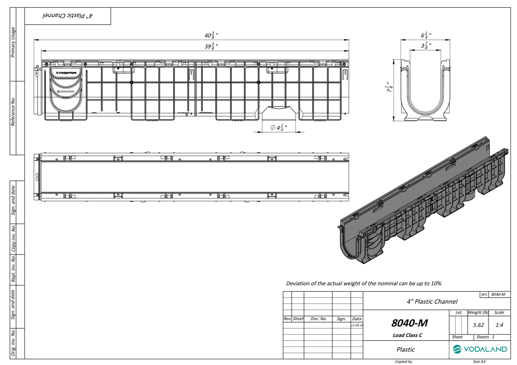 Vodaland 4 Inch Trench Drain with Cast Iron Grate - 8