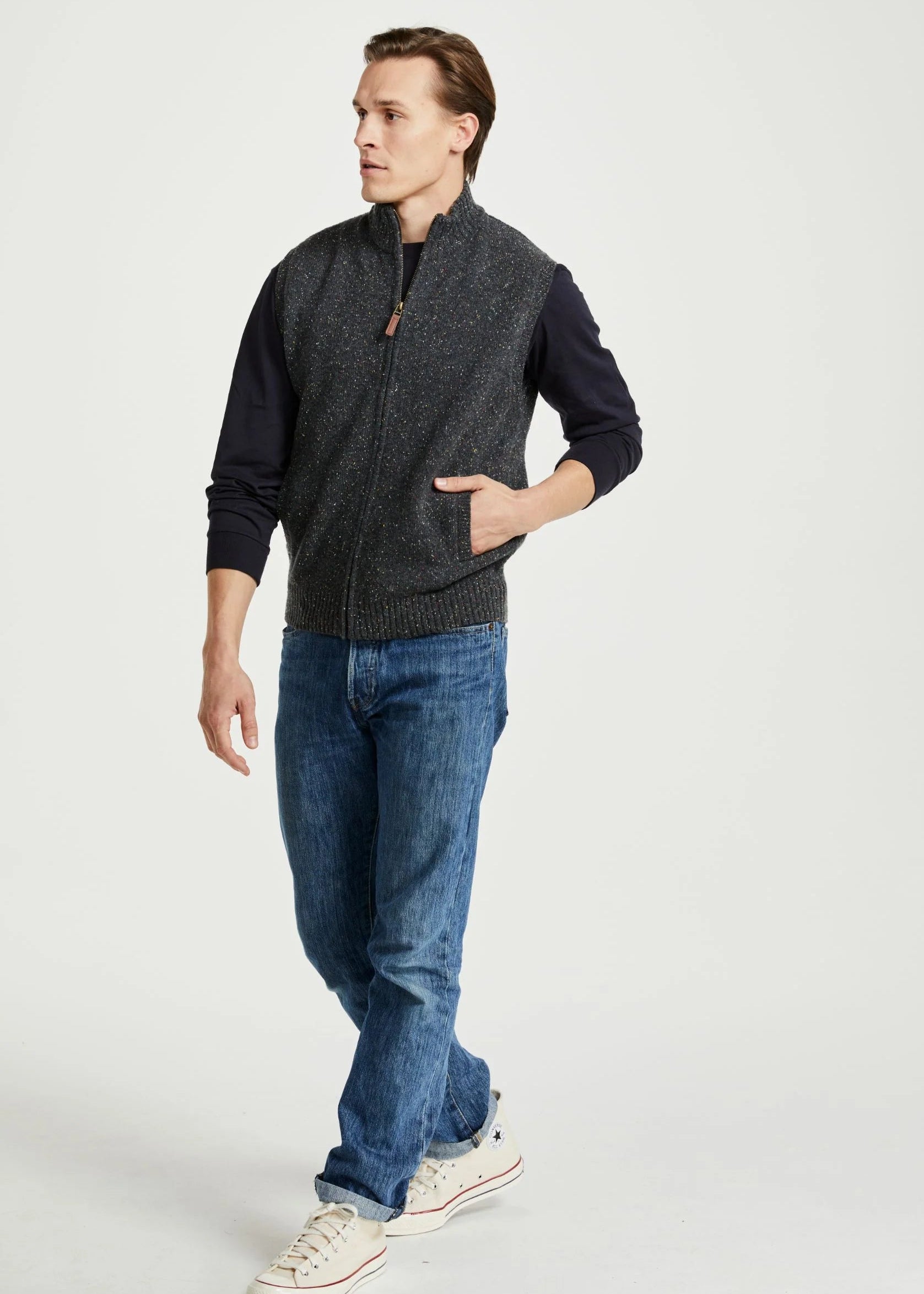 Men's Aran Knit Gilet Vest - Grey | Warm Fleece-Lined Winter Waistcoat for Outdoor Activities & Casual Wear
