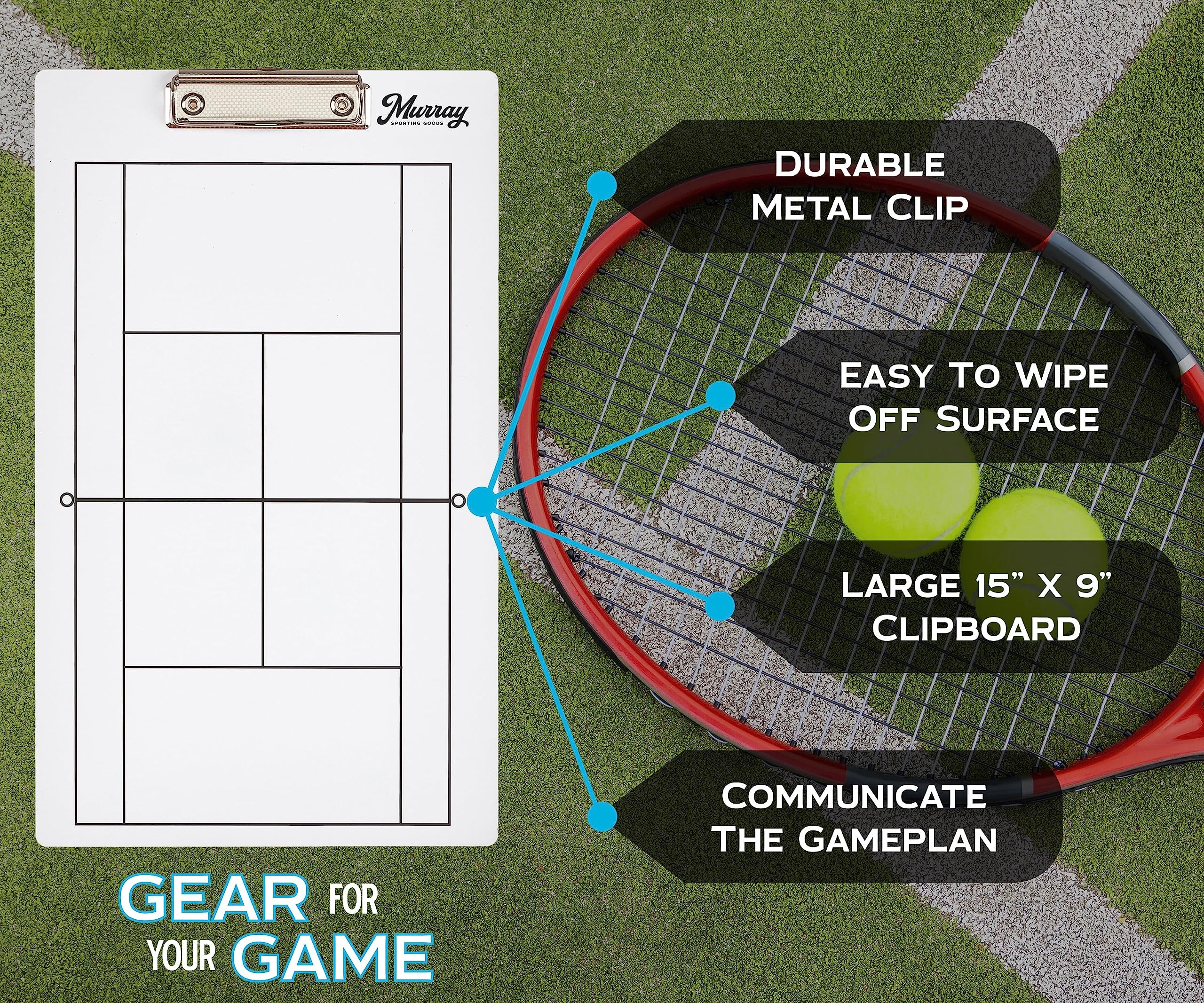 Murray Dry Erase Coaches Clipboard - Double-Sided Whiteboard for Football, Basketball & Sports Coaching | Portable Playbook Clipboard for Practice, Games & Team Strategy Sessions