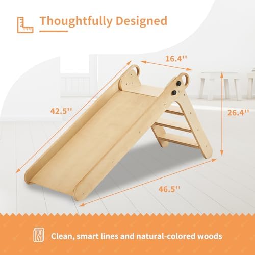 Wooden Toddler Slide for Kids Ages 1-5 | Indoor Foldable Baby Slide for Playroom & Nursery | Montessori Climbing Toy for Early Childhood Development | Perfect for Home Playrooms, Daycares & Preschool Classrooms