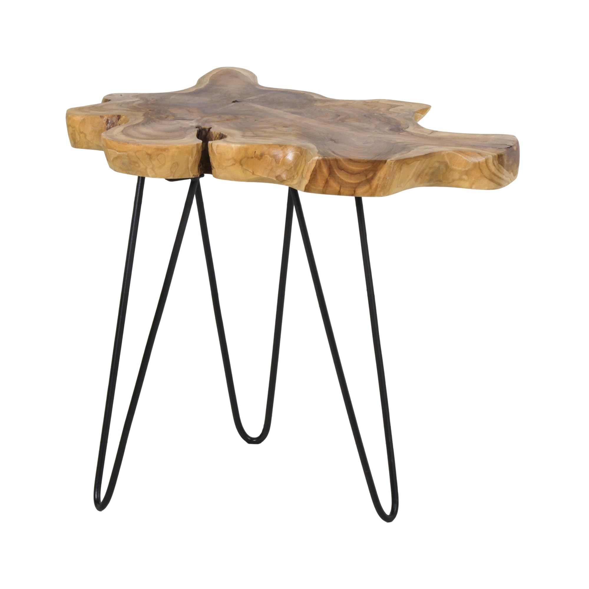 Sustainable Teak Wood Side Table with Metal Legs - Modern Tree Stump End Table for Living Room, Bedroom, Office | Perfect as Plant Stand, Nightstand or Coffee Table Accent