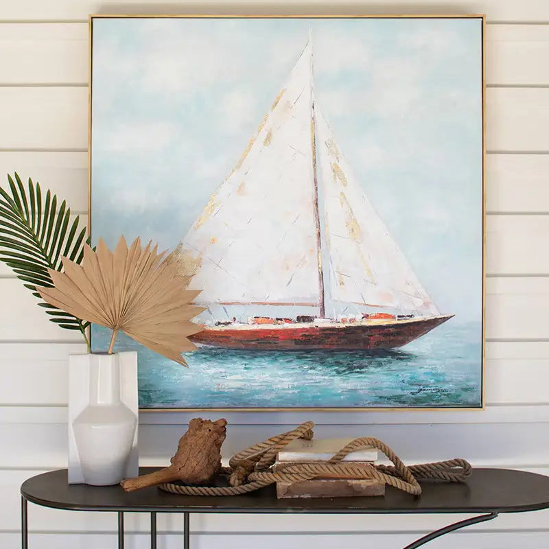 Handmade Framed Sailboat Oil Painting - Nautical Wall Art Decor for Living Room, Bedroom & Office - Perfect Coastal Home Decor Gift