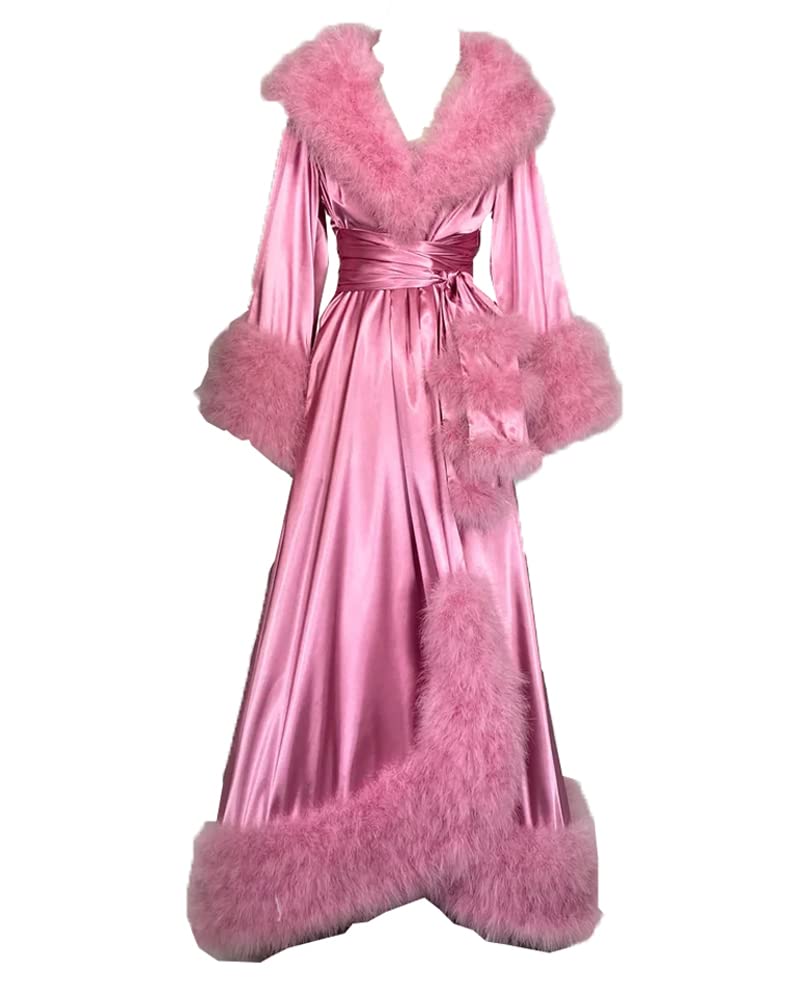 ChliEarime Hecate Women's Sexy Feather Bridal Robe - Long Wedding Scarf Illusion Bathrobe Sleepwear Lingerie Nightgown for Honeymoon, Boudoir, and Special Occasions