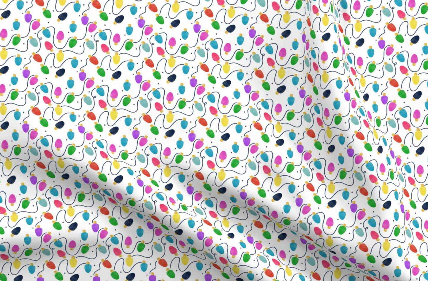 Small Christmas Lights String Light Winter Seasonal Printed Satin Fabric by The Yard - Perfect for Sewing Lining, Apparel, Fashion Blankets & Holiday Decor | Festive Home Decor & DIY Craft Projects