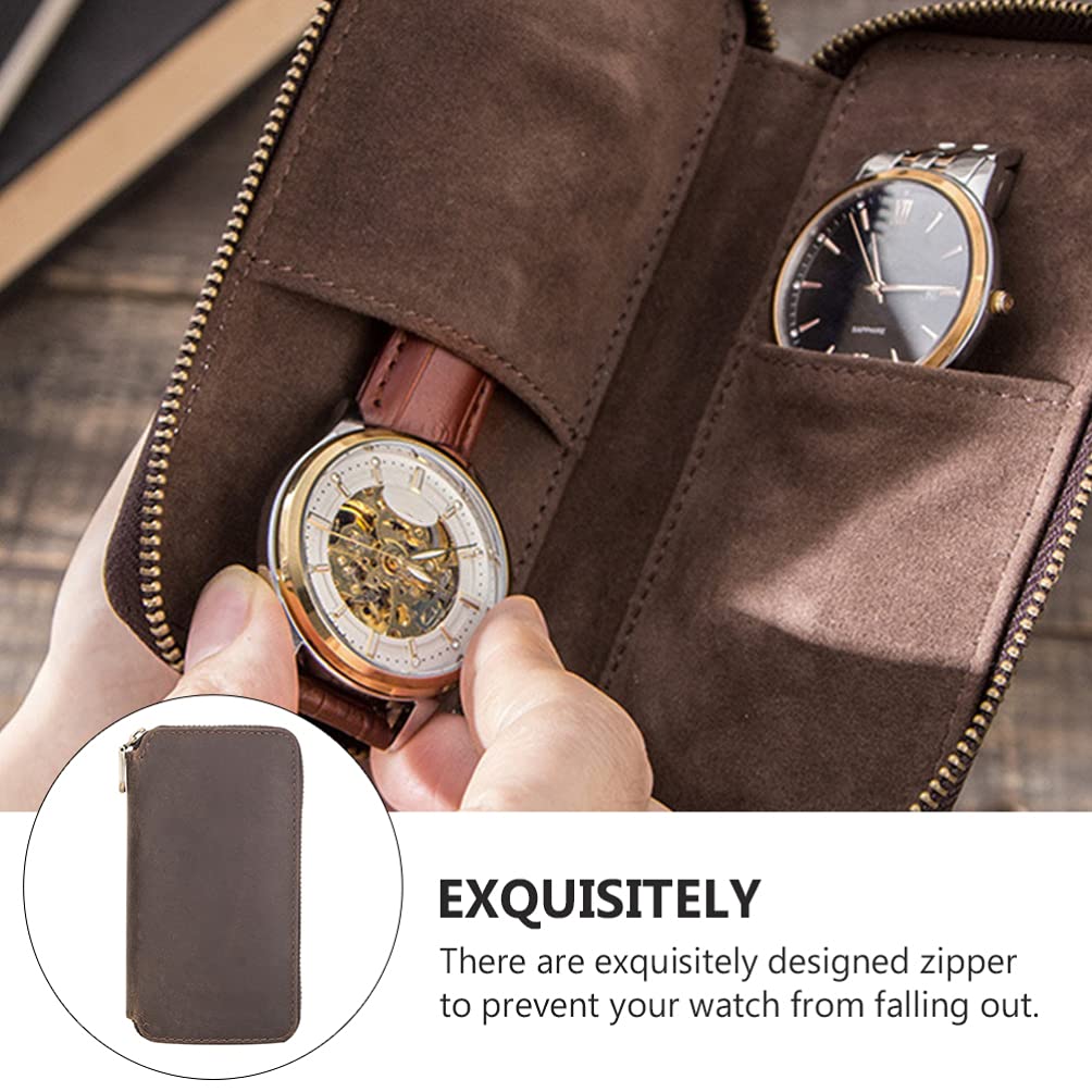 Hemobllo 2-Piece Genuine Leather Watch Box & Jewelry Organizer Case - Premium Watch Storage Holder with Pouch for Men & Women - Perfect for Travel, Gift Giving & Watch Collection Display