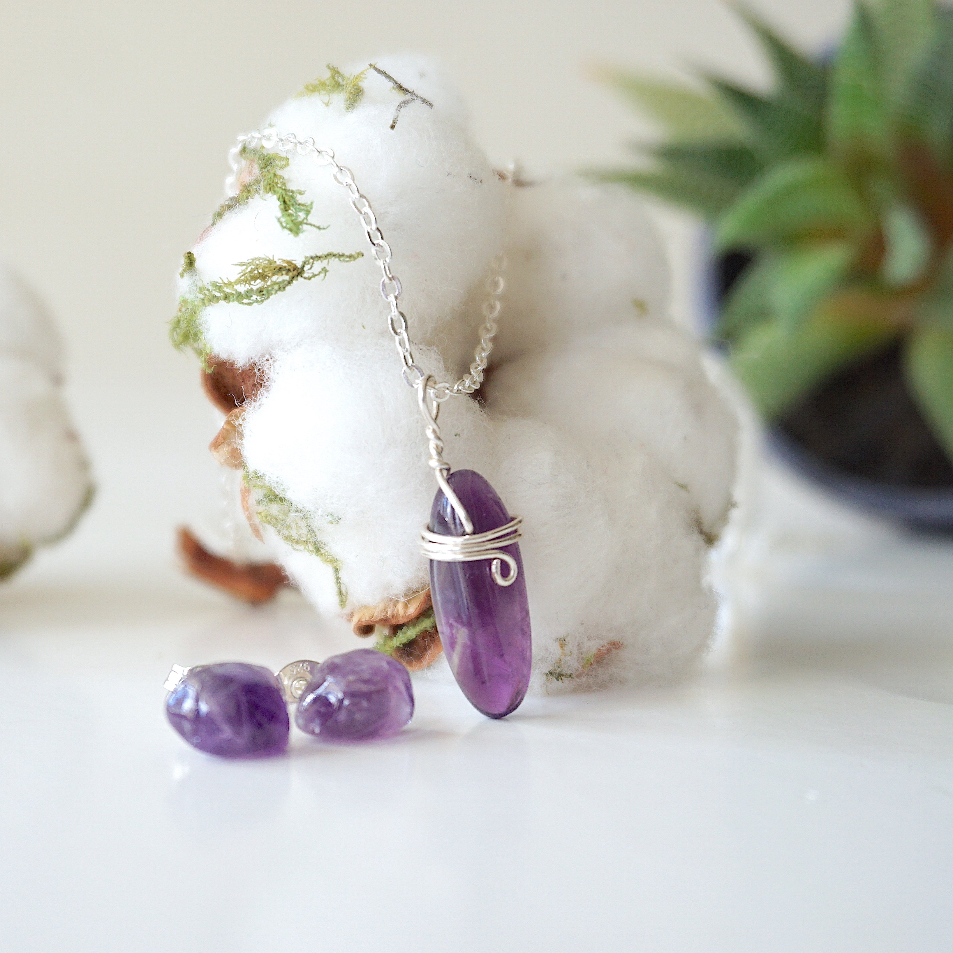 Amethyst Charm Set Sterling Silver - Elegant Jewelry for Women, Gift for Her, Birthday & Anniversary Present - Perfect for Everyday Wear & Special Occasions
