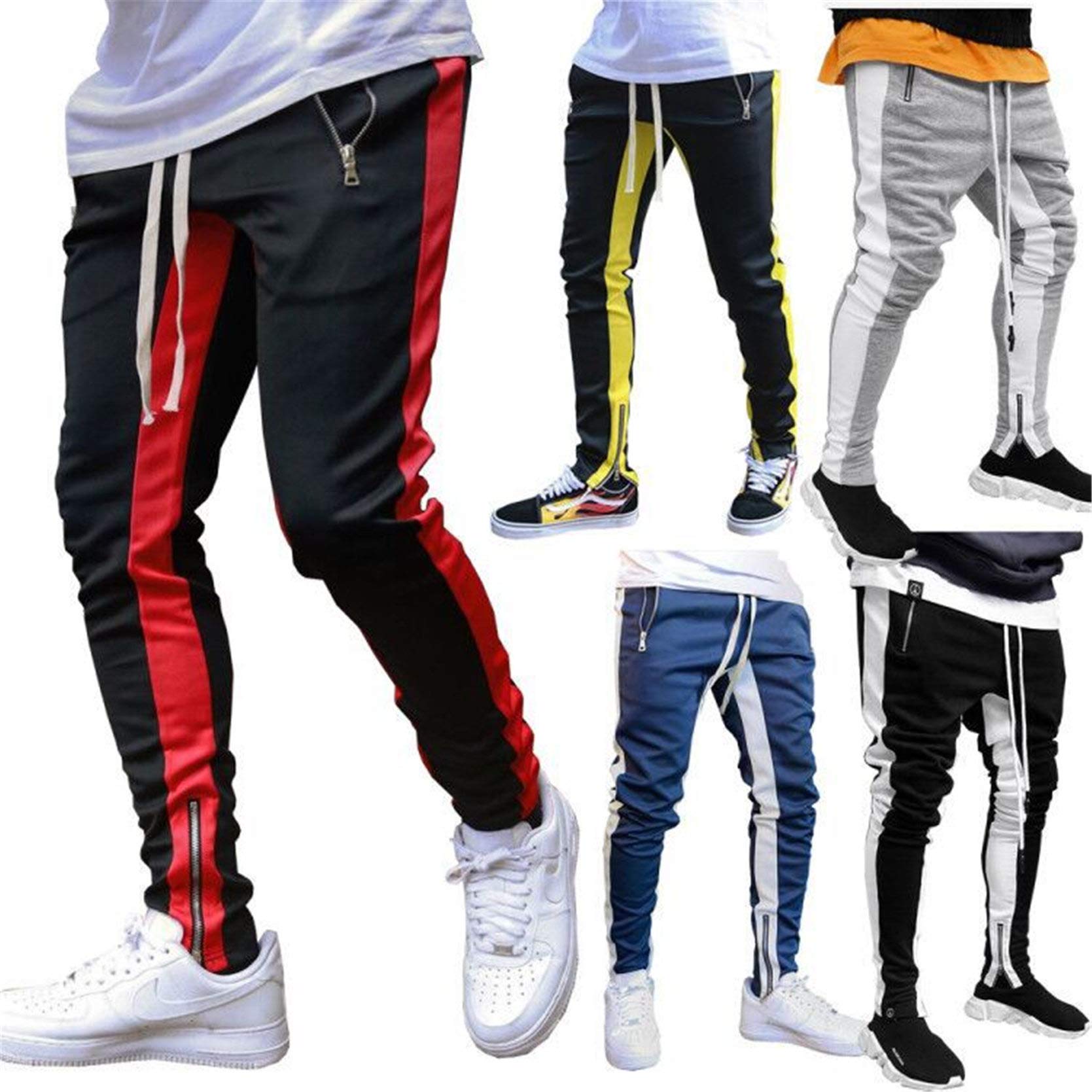Men's Slim Fit Zip Joggers - Casual Gym Workout Tapered Sweatpants with Pockets | Black Athletic Pants for Running, Training & Lounge Wear (Medium)