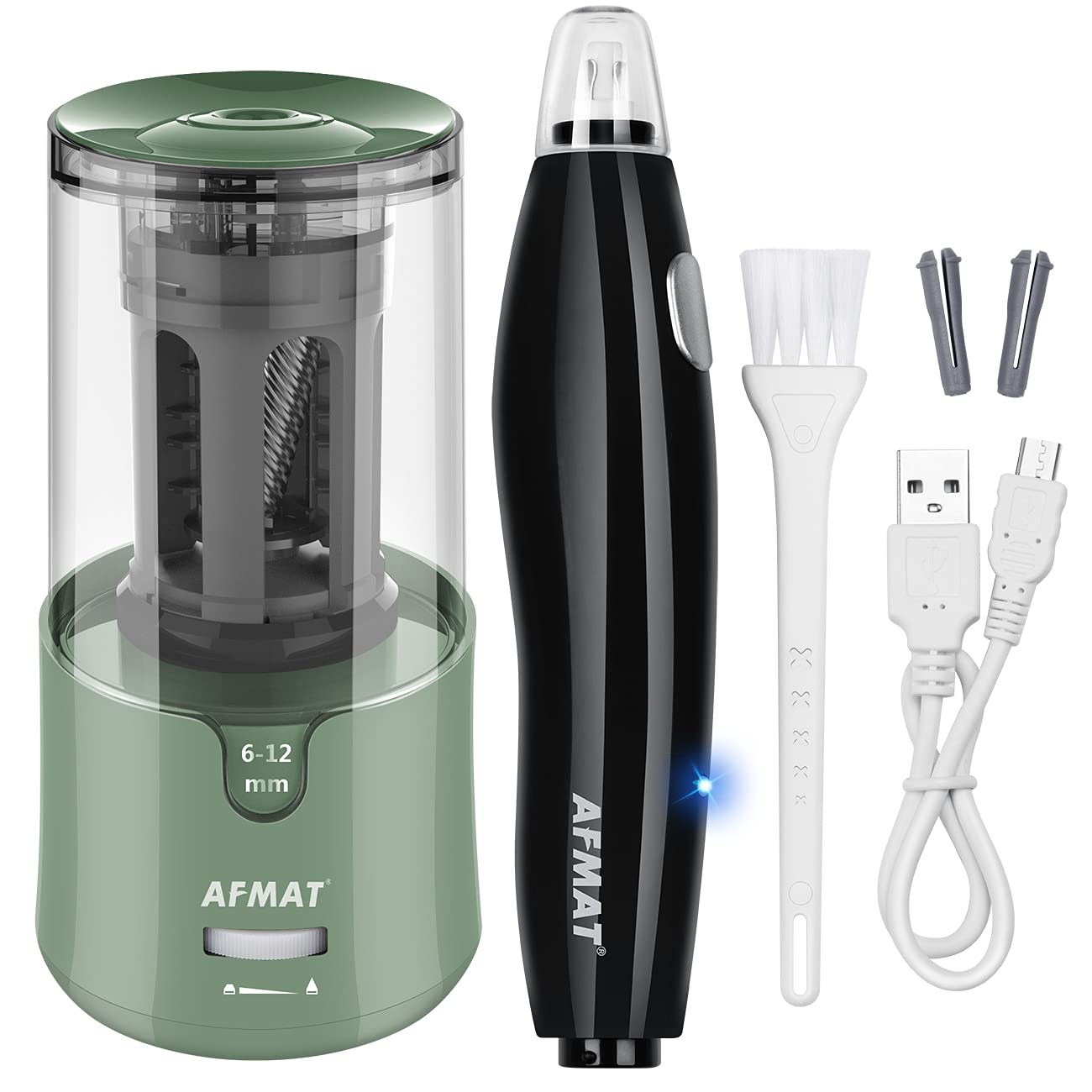 AFMAT Electric Pencil Sharpener & Eraser Kit - Auto Stop, Super Sharp & Fast, 140 Eraser Refills, Rechargeable for Colored Pencils, Drafting, Drawing, Crafts, Arts - Perfect for Artists, Students & Office Use