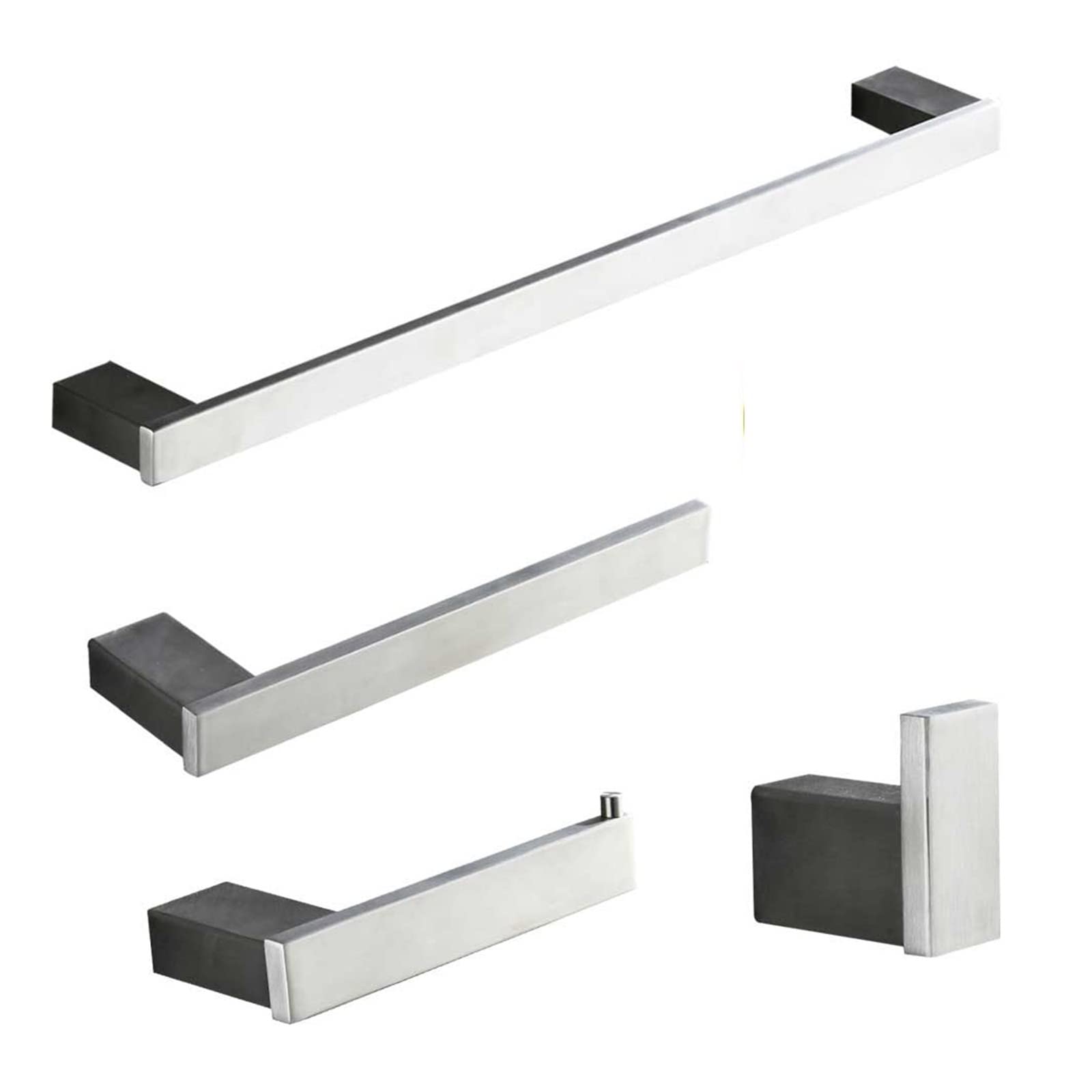 QZEP 304 Stainless Steel Bathroom Hardware Set - Matte Black Paper Holder, Toothbrush Holder & Towel Bar | Durable Shower Accessories & Bathroom Fixtures in Brushed Nickel | Perfect for Modern Bathroom & Spa Decor