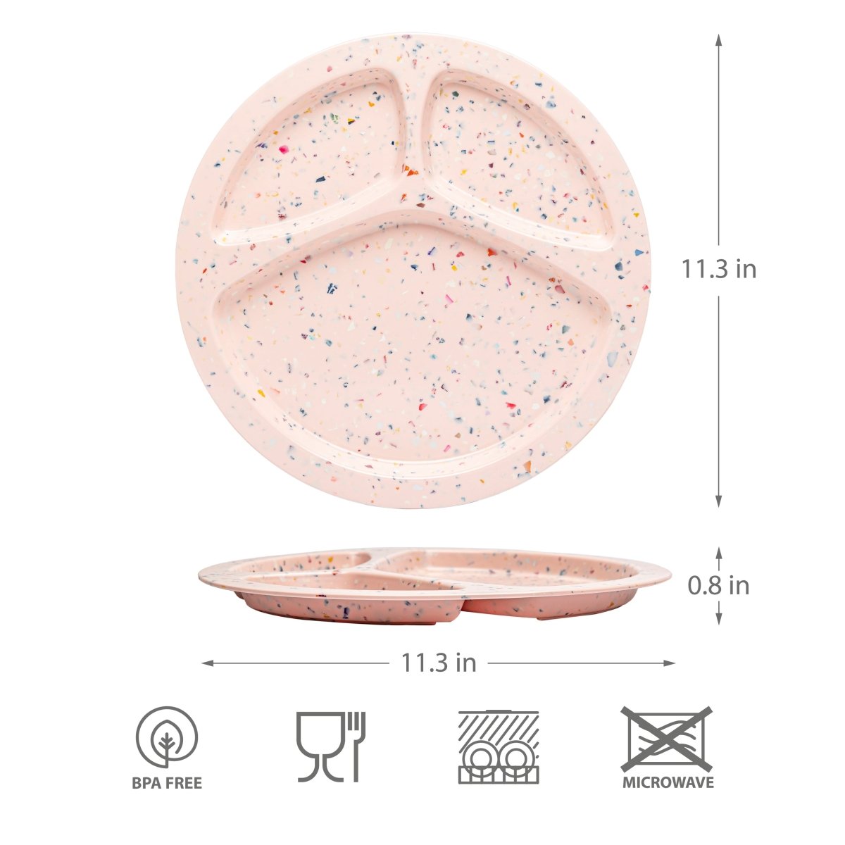 2-Piece Confetti Divided BBQ Plates Set - Pink Melamine Serving Dishes for Outdoor Picnics, Parties & Grilling