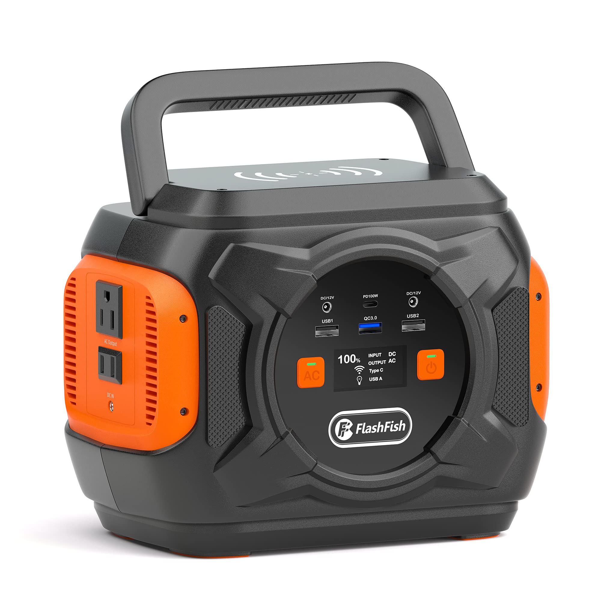 FF FLASHFISH 320W Portable Power Station 292Wh Solar Generator with AC/DC/100W USB-C/Wireless Charger/SOS Light - CPAP Battery Backup for Outdoor Camping, Emergency Power Supply & Home Use During Blackouts