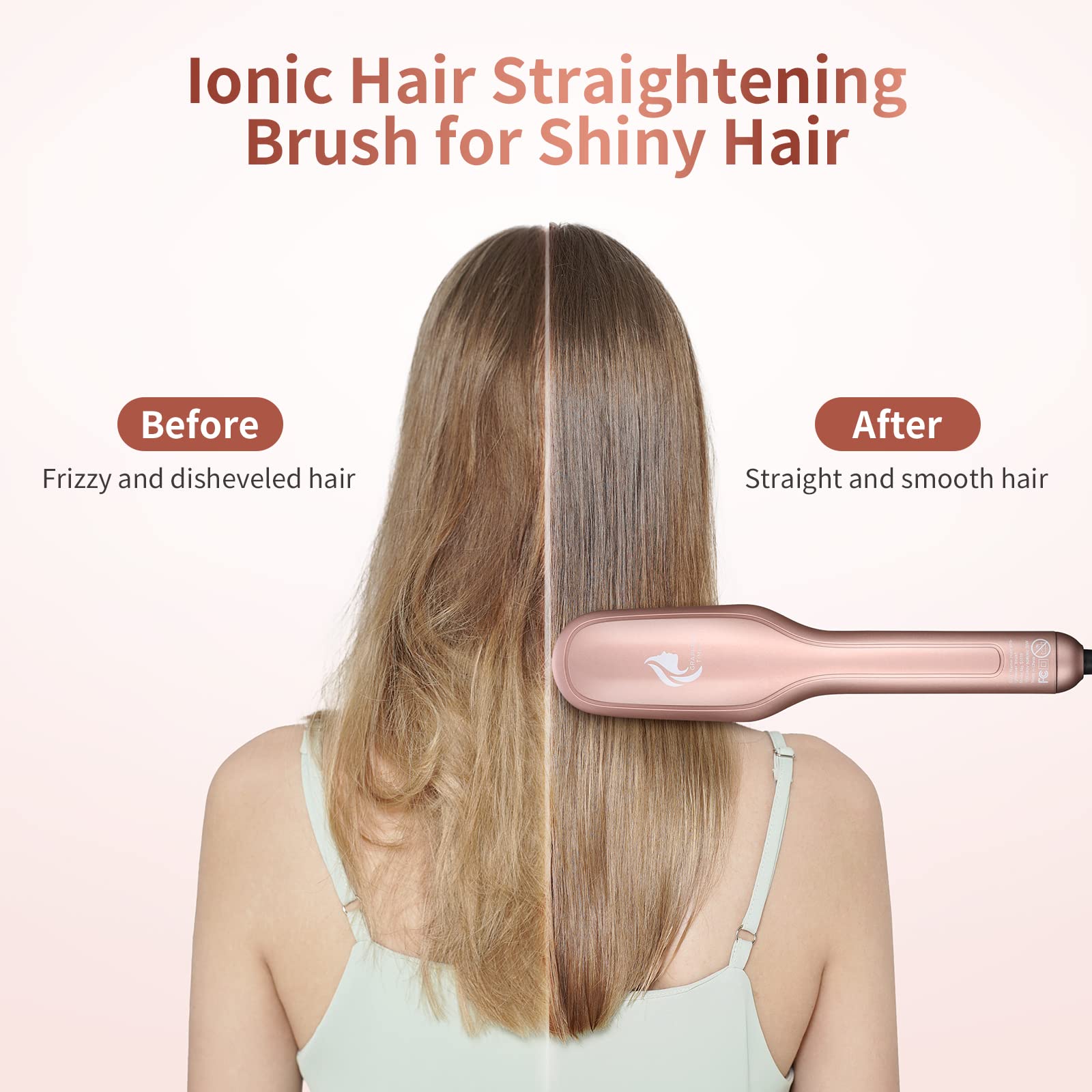 Rose Gold Ionic Hair Straightener Brush - 15 Temperature Settings, Auto Shut Off & Anti-Scald Safety - Salon Quality Straightening Comb for Smooth, Frizz-Free Hair at Home | Perfect for Styling, Travel & Daily Use