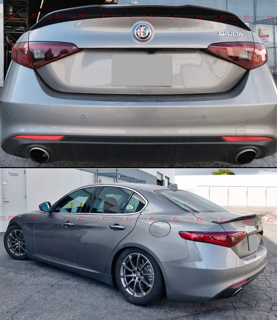PSM Style High Kick Duckbill Carbon Fiber Trunk Spoiler Wing for 2017-2024 Alfa Romeo Giulia Quadrifoglio - Lightweight Aerodynamic Rear Lip - Enhances Sporty Look for Street & Track Racing