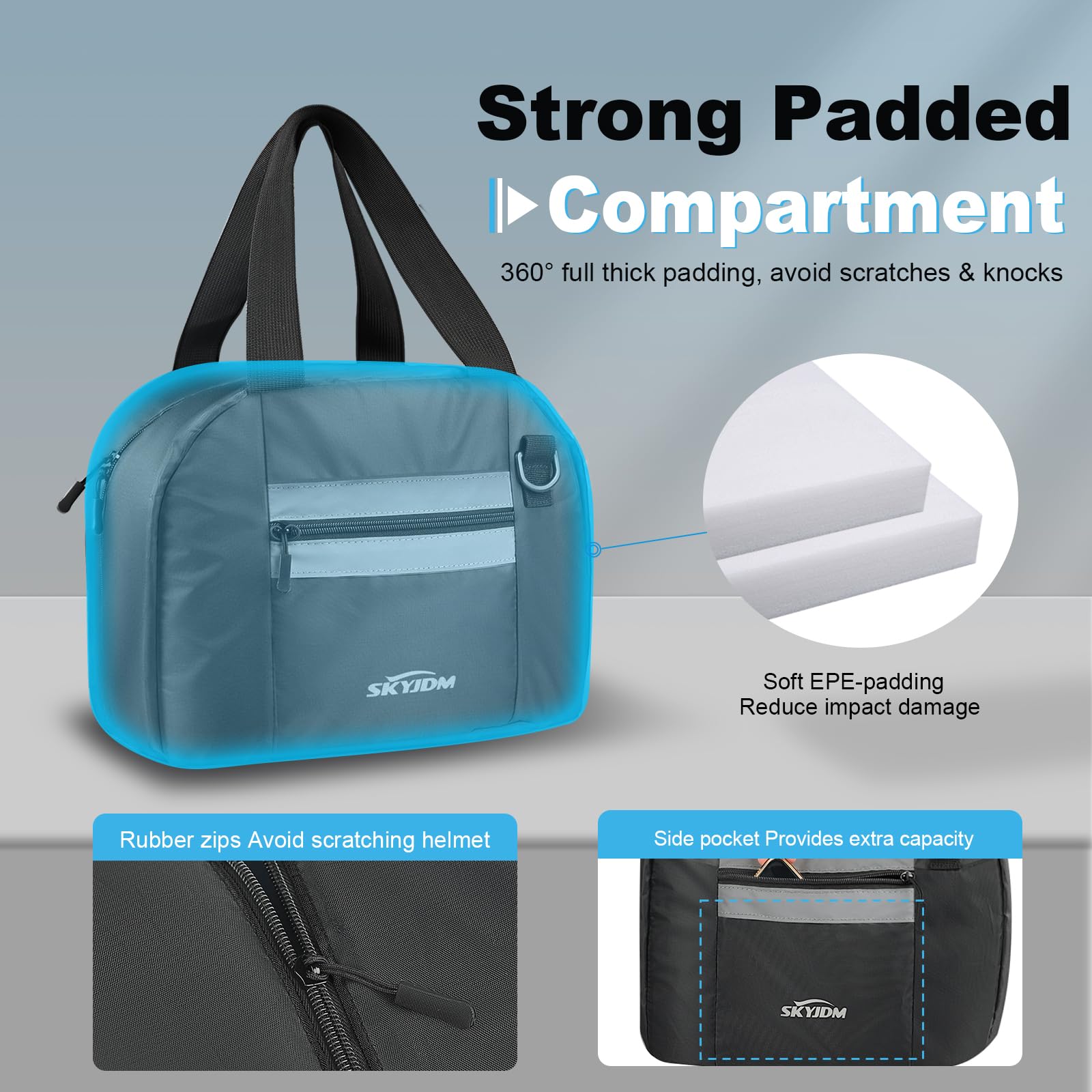 Waterproof Motorcycle Helmet Storage Bag with Pockets & Adjustable Strap - Soft Rubber Zipper & Reflective Strip - Compact Powersports Gear Organizer for Riding, Travel & Motorcycle Storage