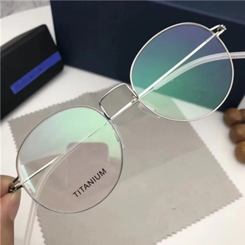 Unisex Full Rim Round Screwless Titanium Eyeglasses 9893 - Lightweight & Durable Titanium Frame for Men & Women - Perfect for Reading, Work & Everyday Wear