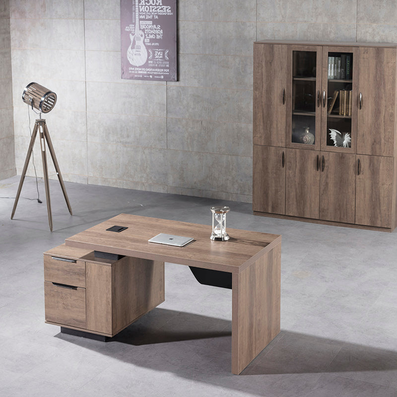 KELLEN Executive Desk with Left Return - 1.6M & 1.8M Warm Oak & Black Home Office Desk - Perfect for Modern Workspaces & Professional Environments