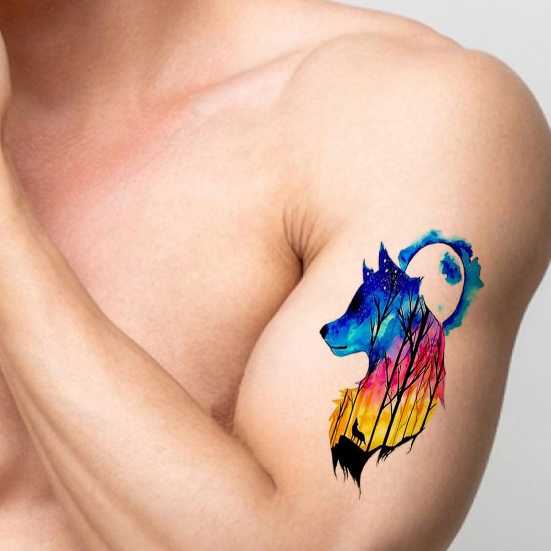 Dark Wolf Temporary Tattoo for Men & Women - Waterproof Fake Tattoo Stickers - Perfect for Halloween, Cosplay, Parties and Body Art