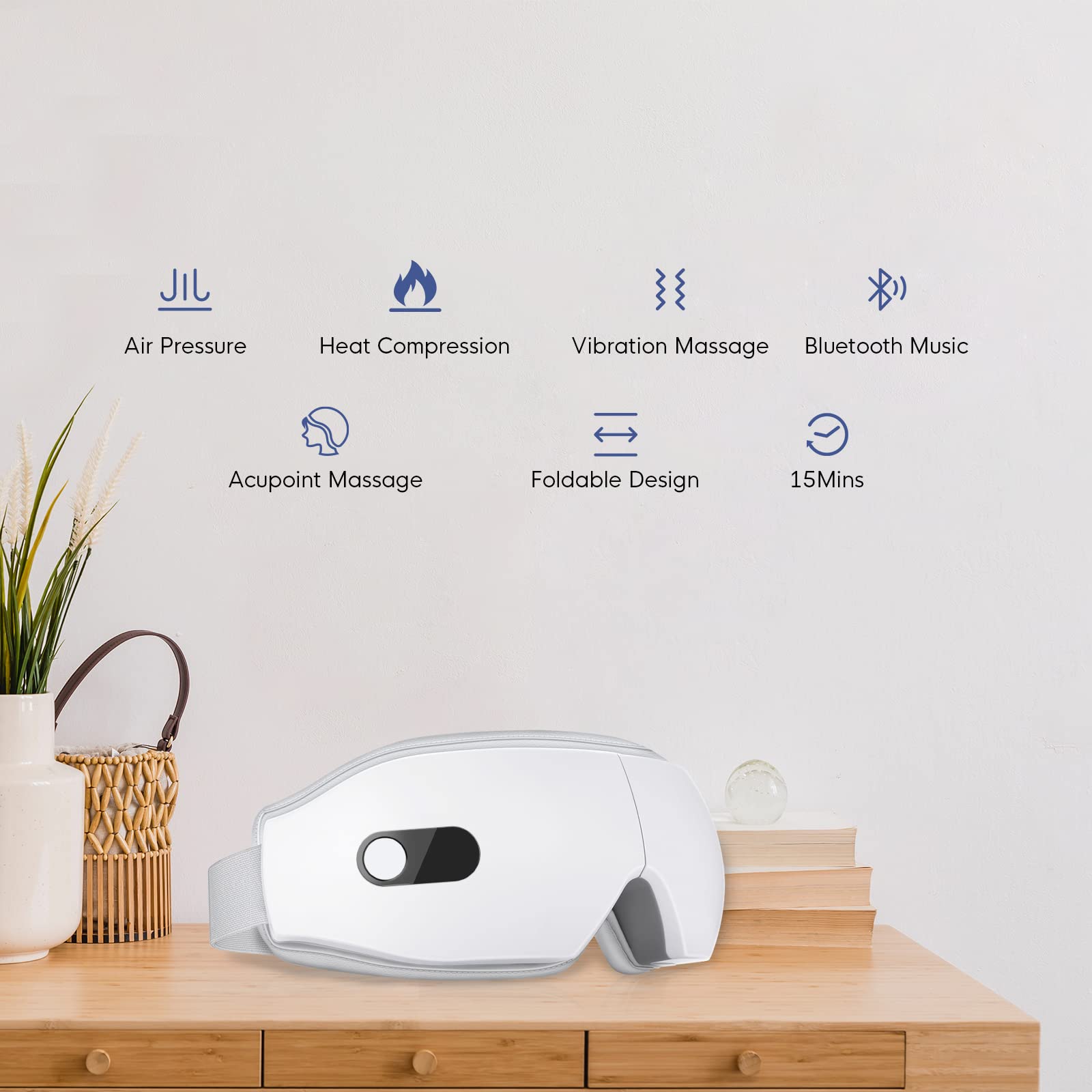 NOWWISH Heated Eye Massager - Smart Relaxing Eye Mask with Heat Therapy for Stress Relief & Sleep Aid - Perfect Mothers Day Gift for Mom, Wife, Birthday Present for Women & Men (White) - Use at Home, Office or Travel for Instant Relaxation