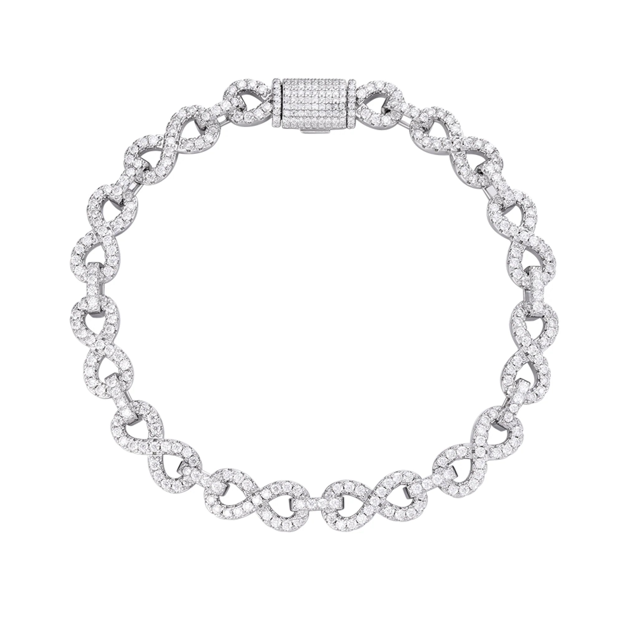 Moissanite Infinity Bracelet for Women - 6mm & 8mm Round Cut Stones - 925 Sterling Silver & 14k Gold Plated - Elegant Jewelry Gift for Anniversary, Wedding, Birthday (Perfect for Date Night & Special Occasions)