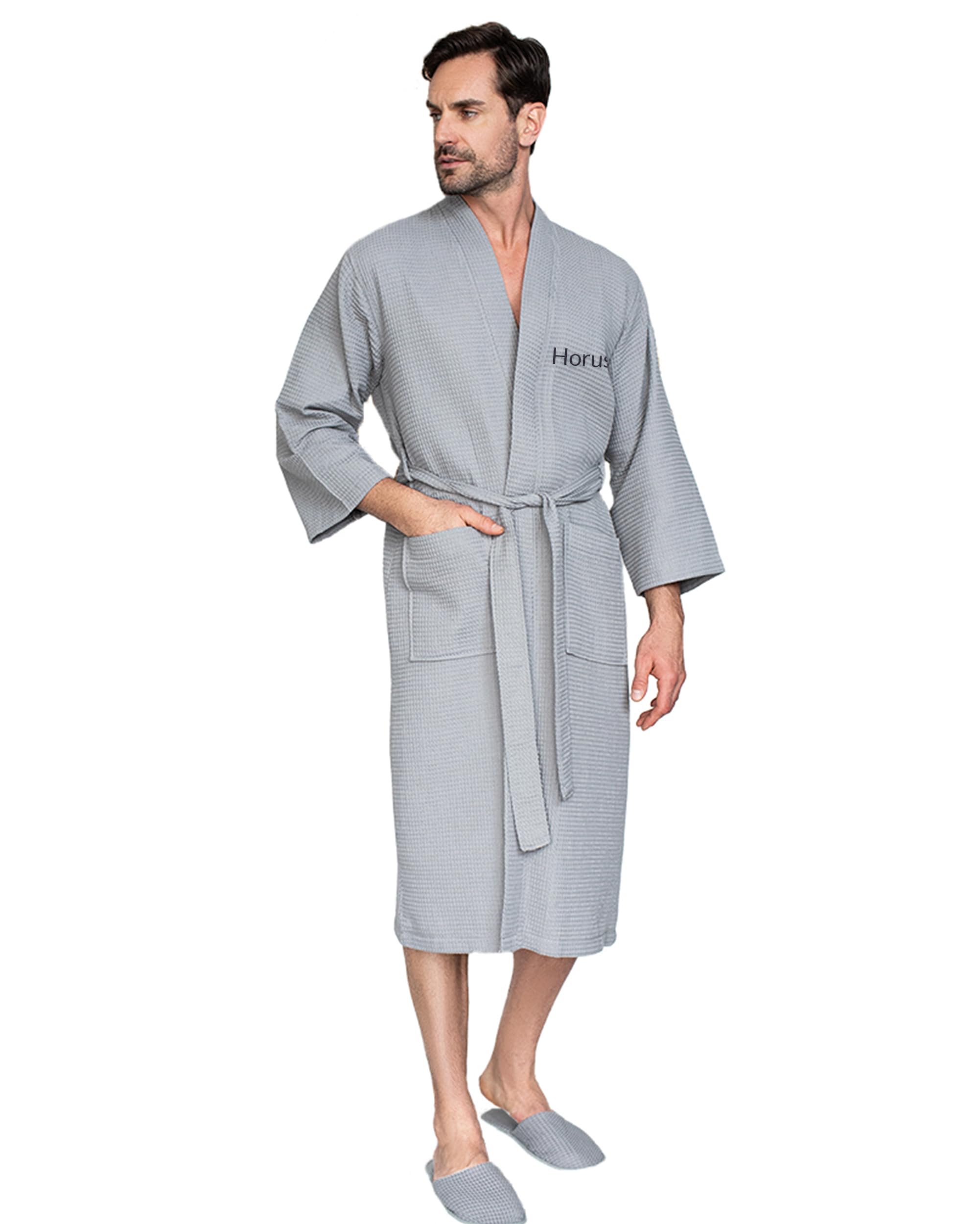 Luxury Soft Waffle Cotton Bath Robe for Men - Breathable SPA Lotus Linen Robe - Perfect for Relaxation, Spa Days & Home Lounging