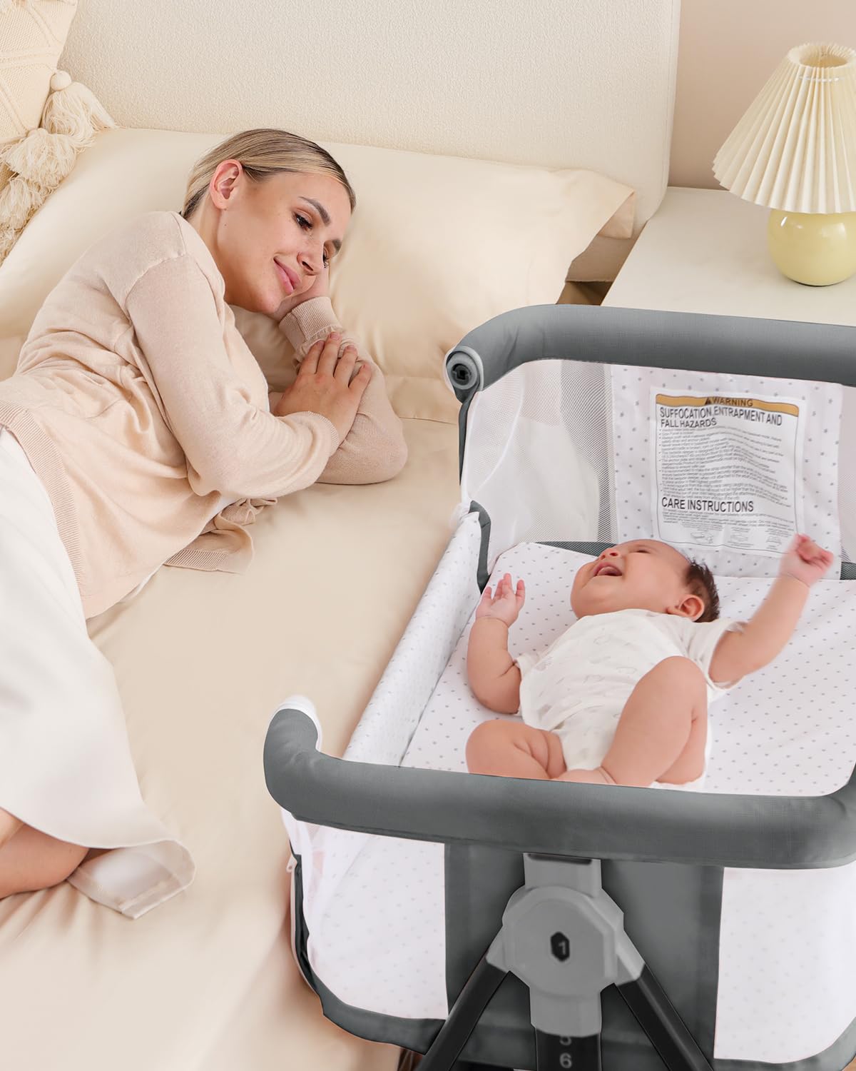 Portable Baby Bassinet with Wheels & Breathable Mesh - Adjustable Height, Foldable Design, Mosquito Net & Storage Basket - Perfect for Nursery, Bedside Co-Sleeping & Travel (Grey)