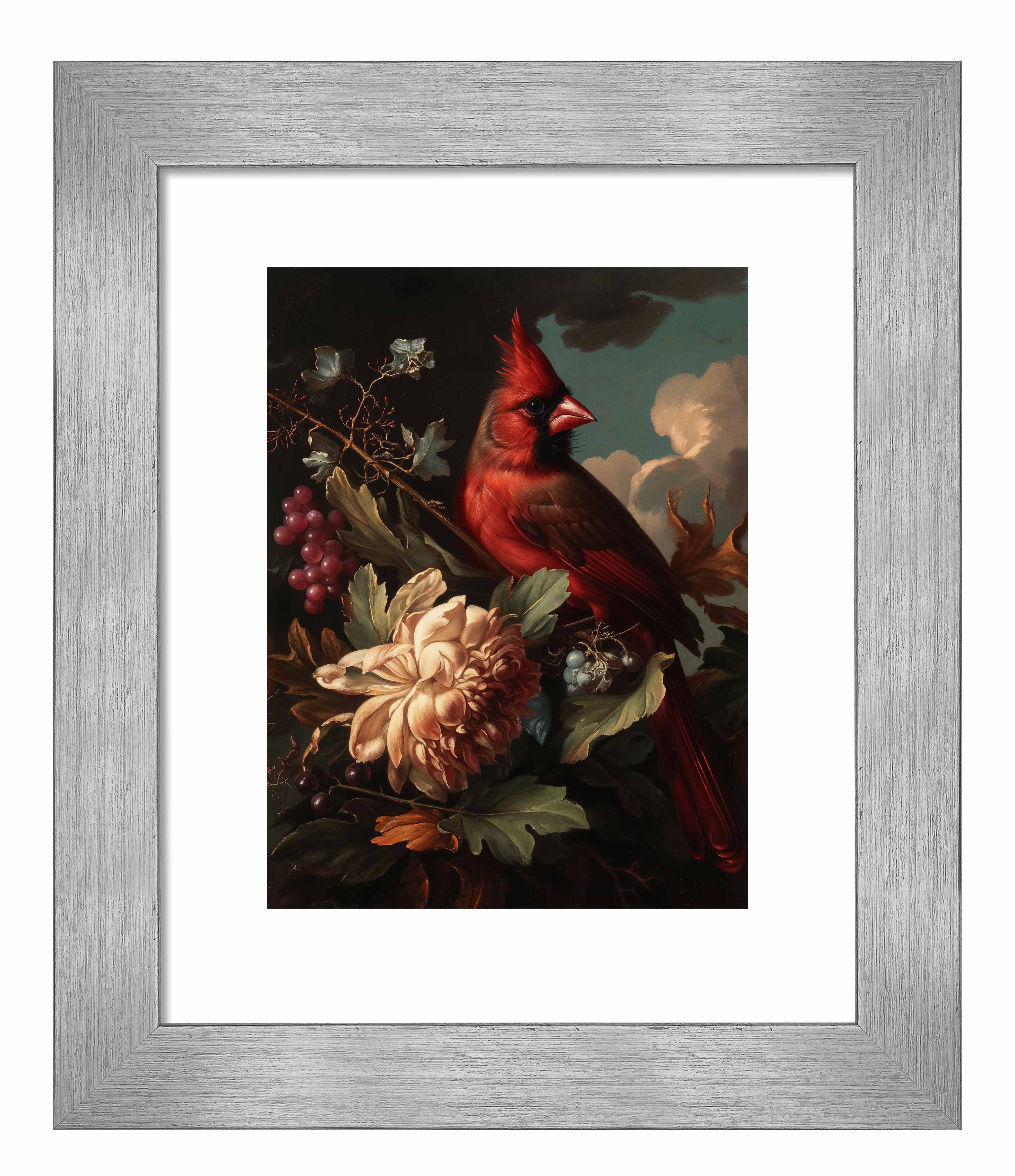 Cardinal Amongst Blooms Art Print - Vibrant Red Bird Wall Decor for Home, Office & Gifts | Nature-Inspired Painting for Living Room, Bedroom & Study