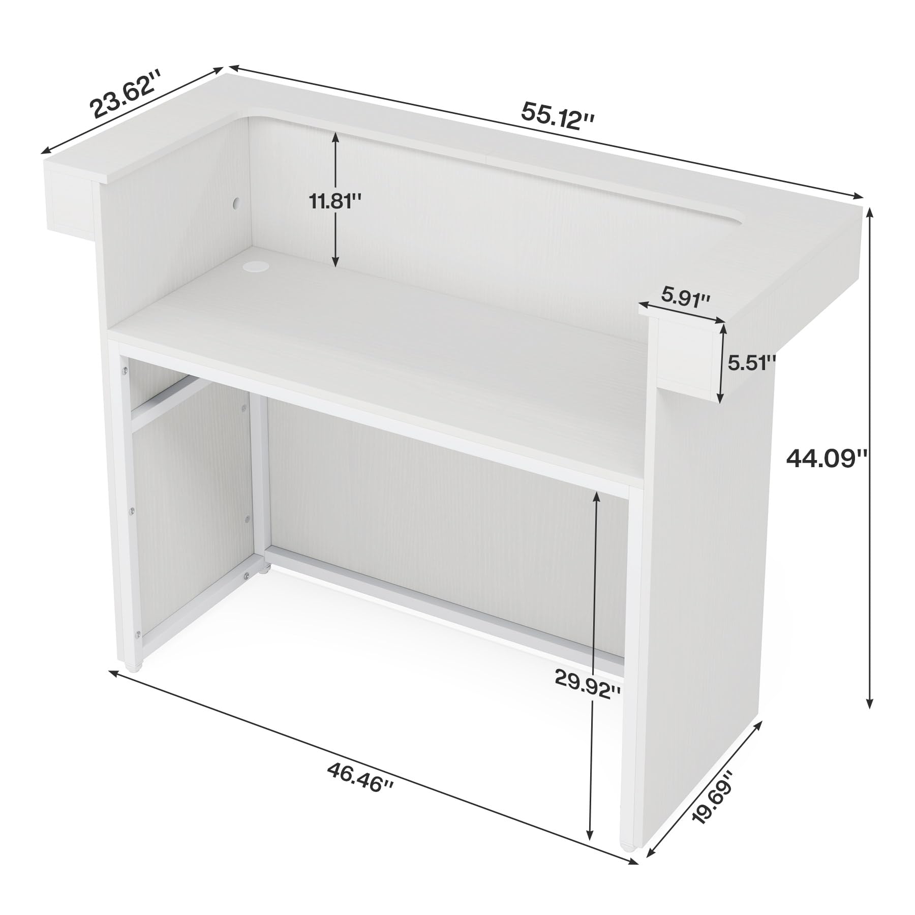 Tribesigns 55-Inch Modern Reception Desk with Built-In LED Light & Cable Grommets - White Office Lobby Counter Table for Salon, Retail Store, Hotel & Business Reception Area - Perfect for Professional Workspaces & Customer Service Areas