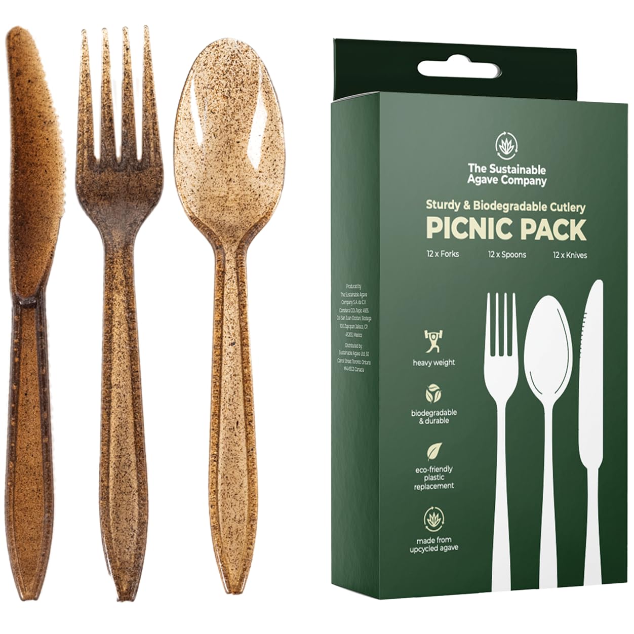 Sustainable Agave Fiber Cutlery Set - 12 Sets (36 Pieces) Biodegradable & Plant-Based Utensils - Eco-Friendly Forks, Knives & Spoons Made from Upcycled Materials - Bulk Brown Cutlery Variety Pack for Parties, Picnics & Zero-Waste Living
